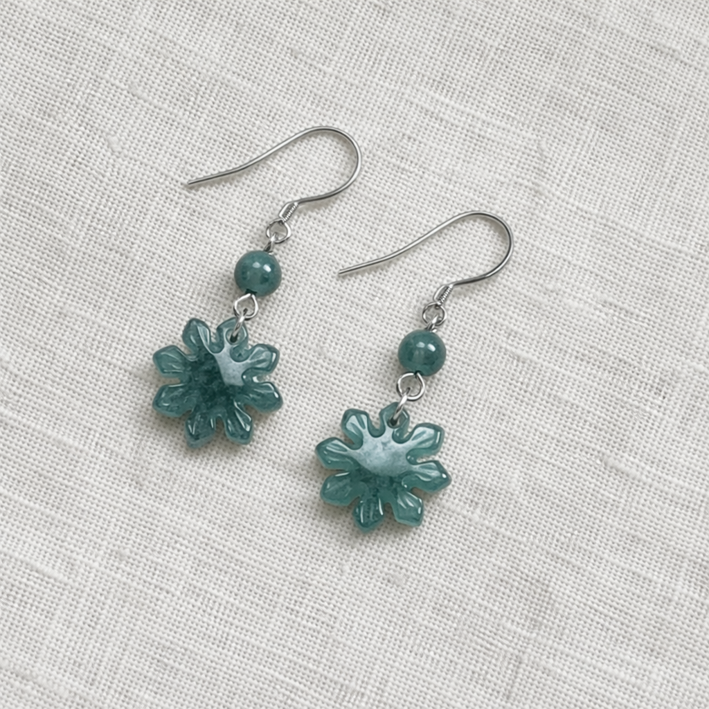 Hand Carved Jade Philippine Sun Earrings