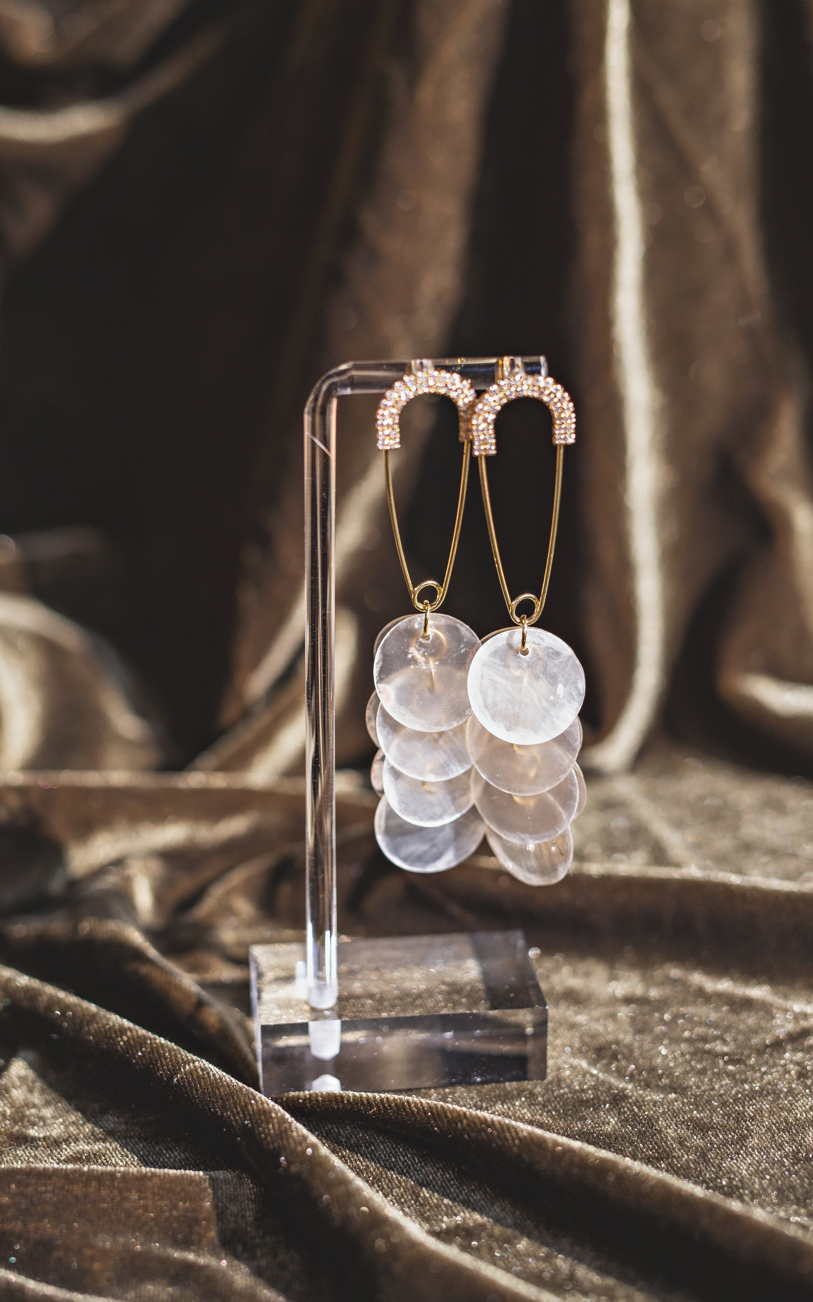 Handcrafted Capiz Shell Safety Pin Statement Earrings