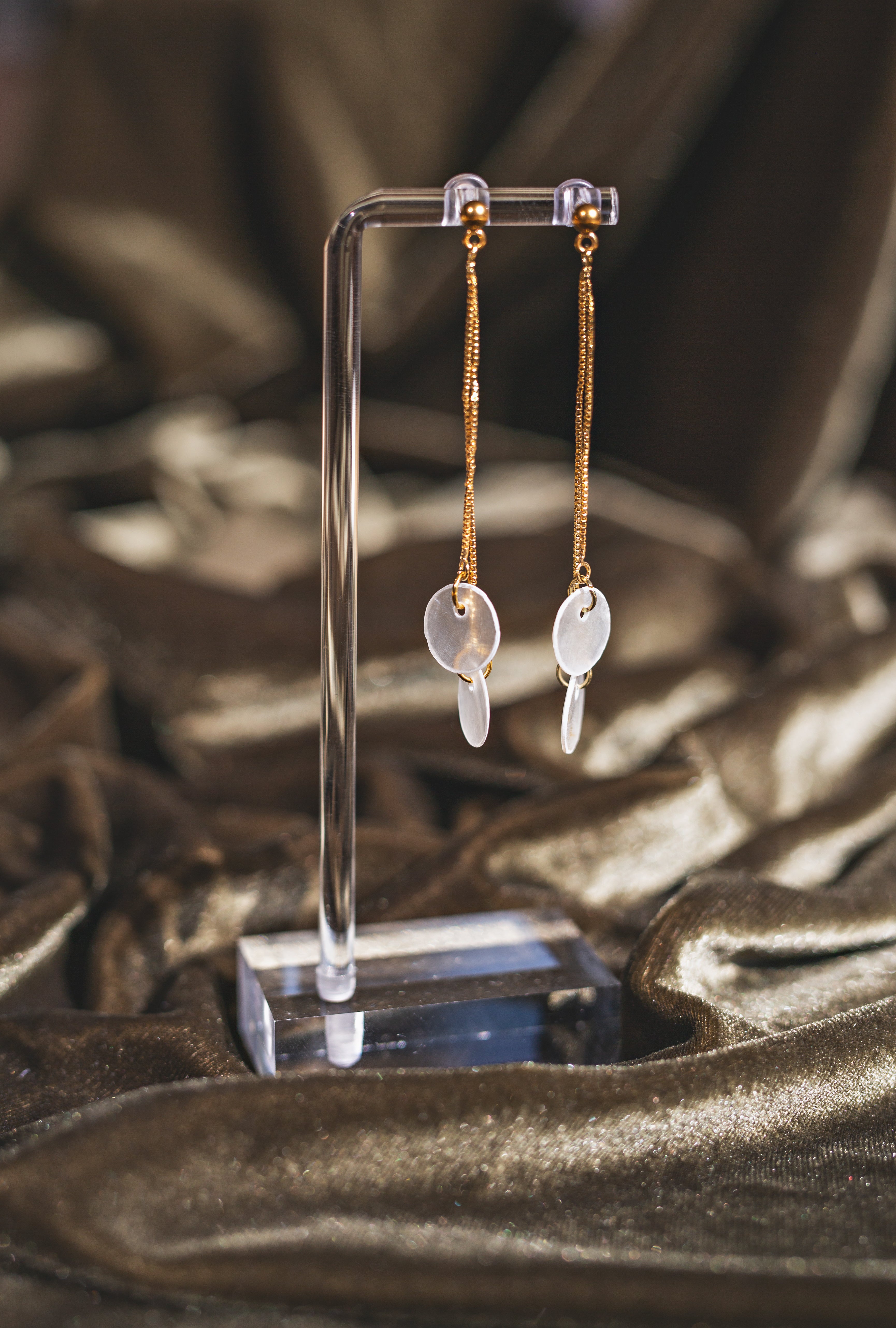 Dainty Double Capiz Shell Chain Drop Earrings