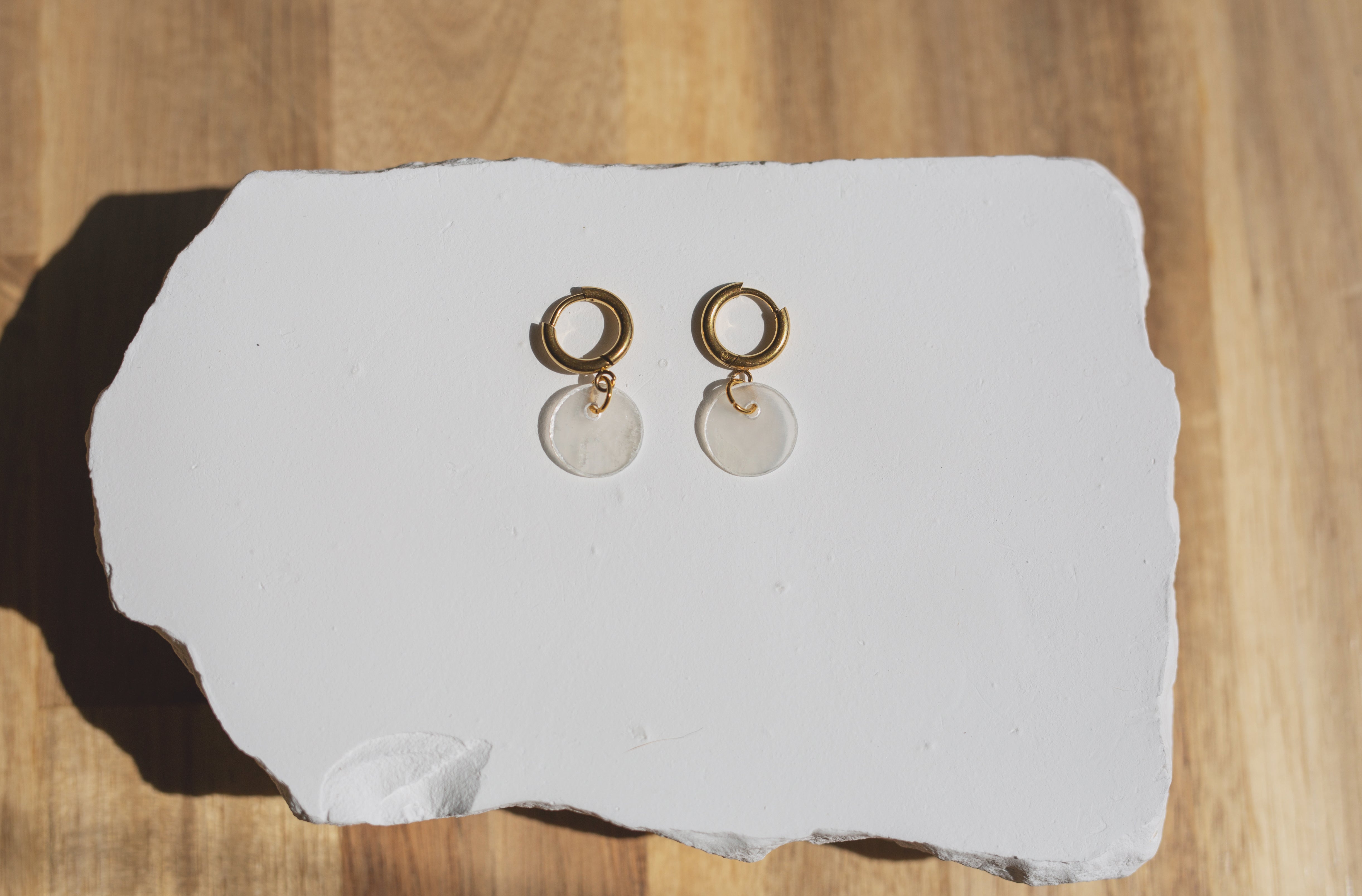 Handcrafted Capiz Shell Huggie Hoop Earrings