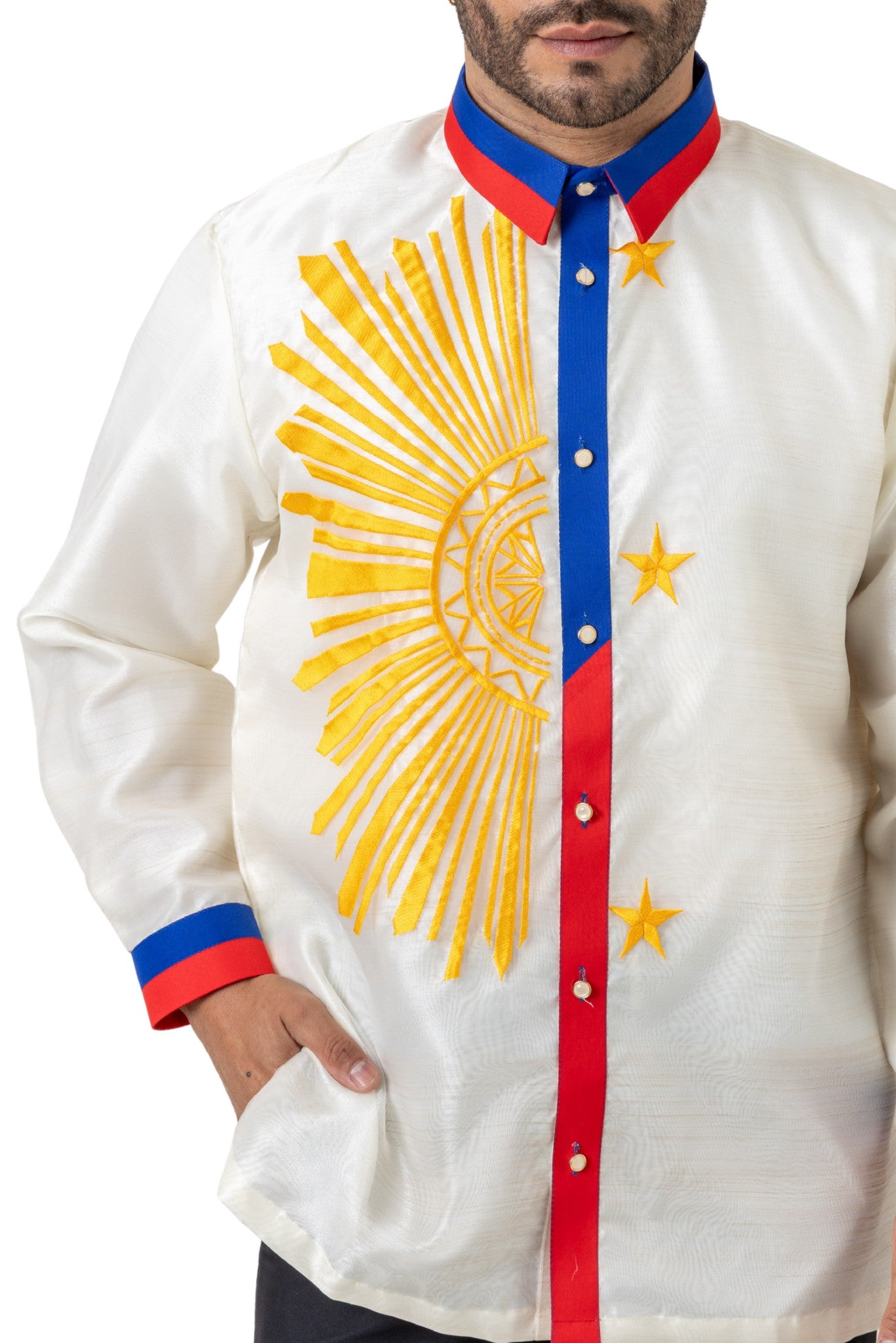 MO51 - Organza Barong Tagalog with Lining Sun and Stars