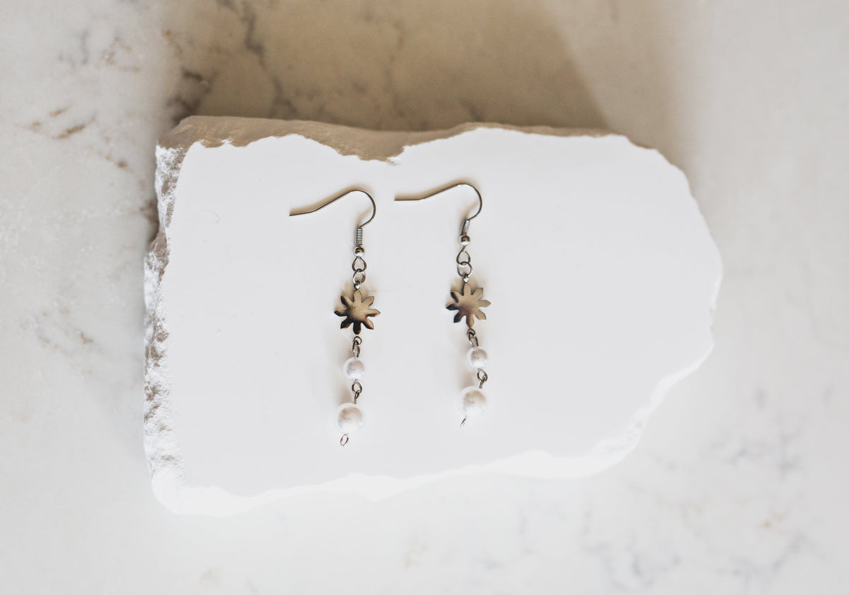 Dainty Philippine Sun and Pearl Dangle Earrings