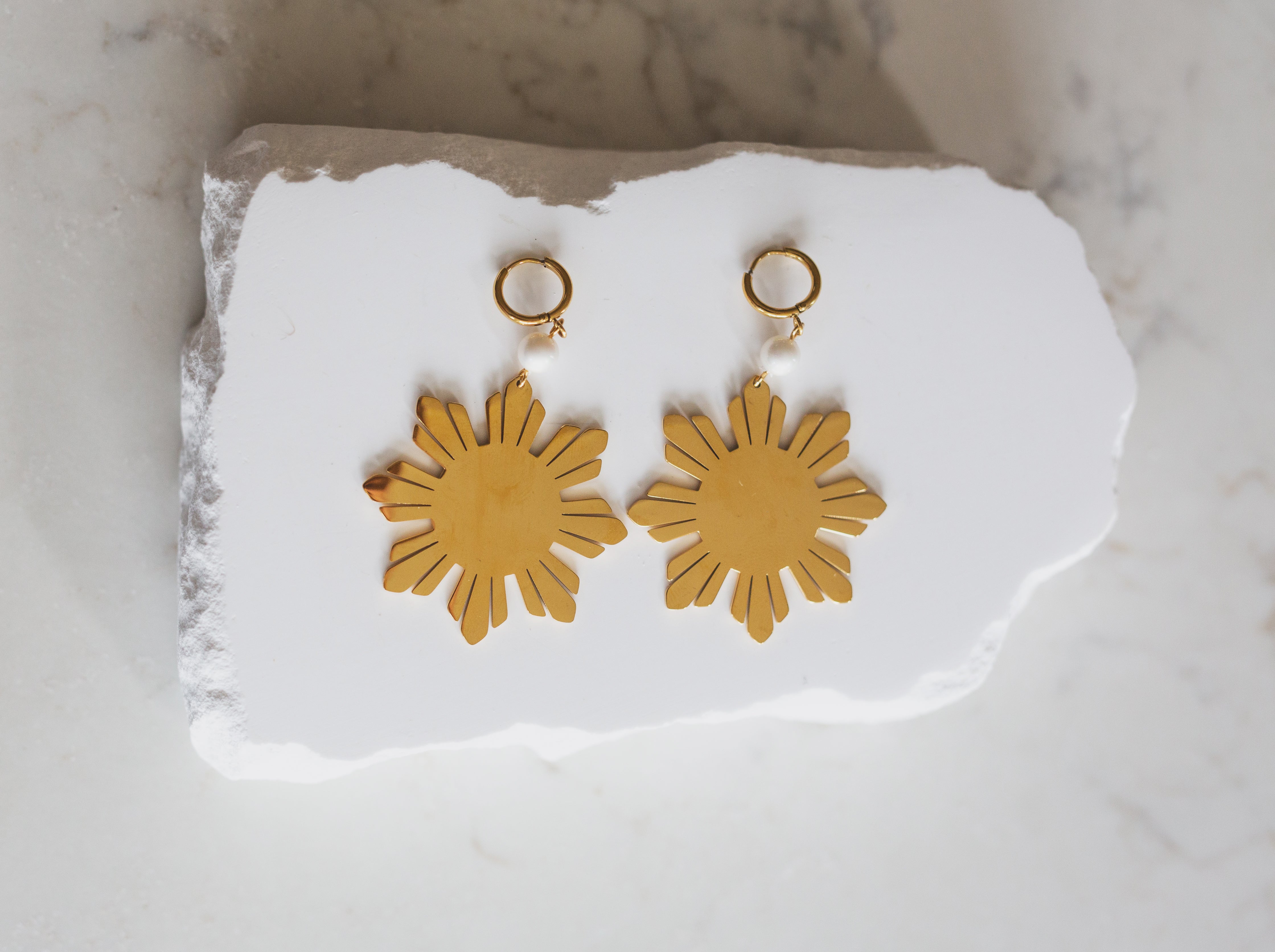Philippine Sun and Pearl Statement Dangle Earrings