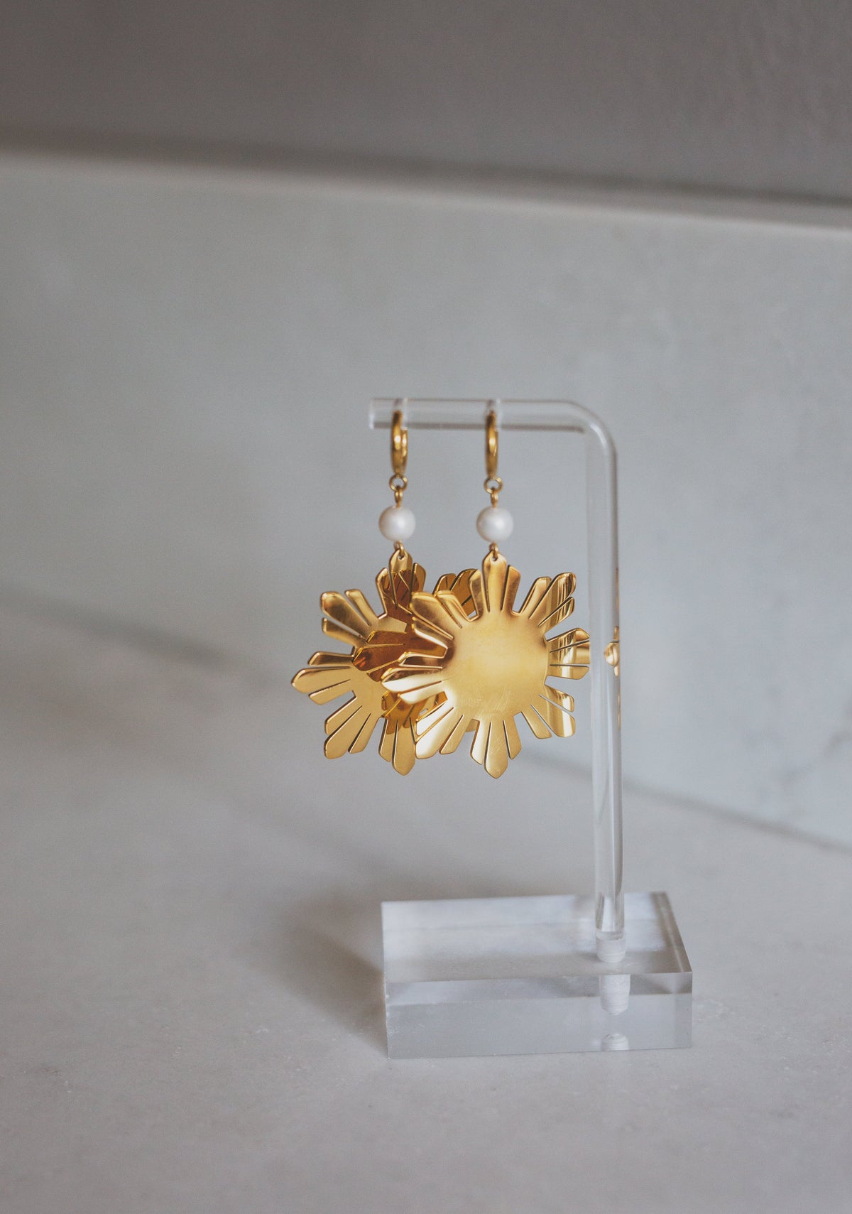 Philippine Sun and Pearl Statement Dangle Earrings