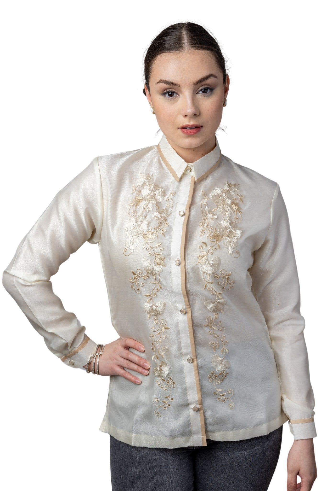 Barong Warehouse - WO10 - Women's Barong Tagalog Beige - Filipiniana