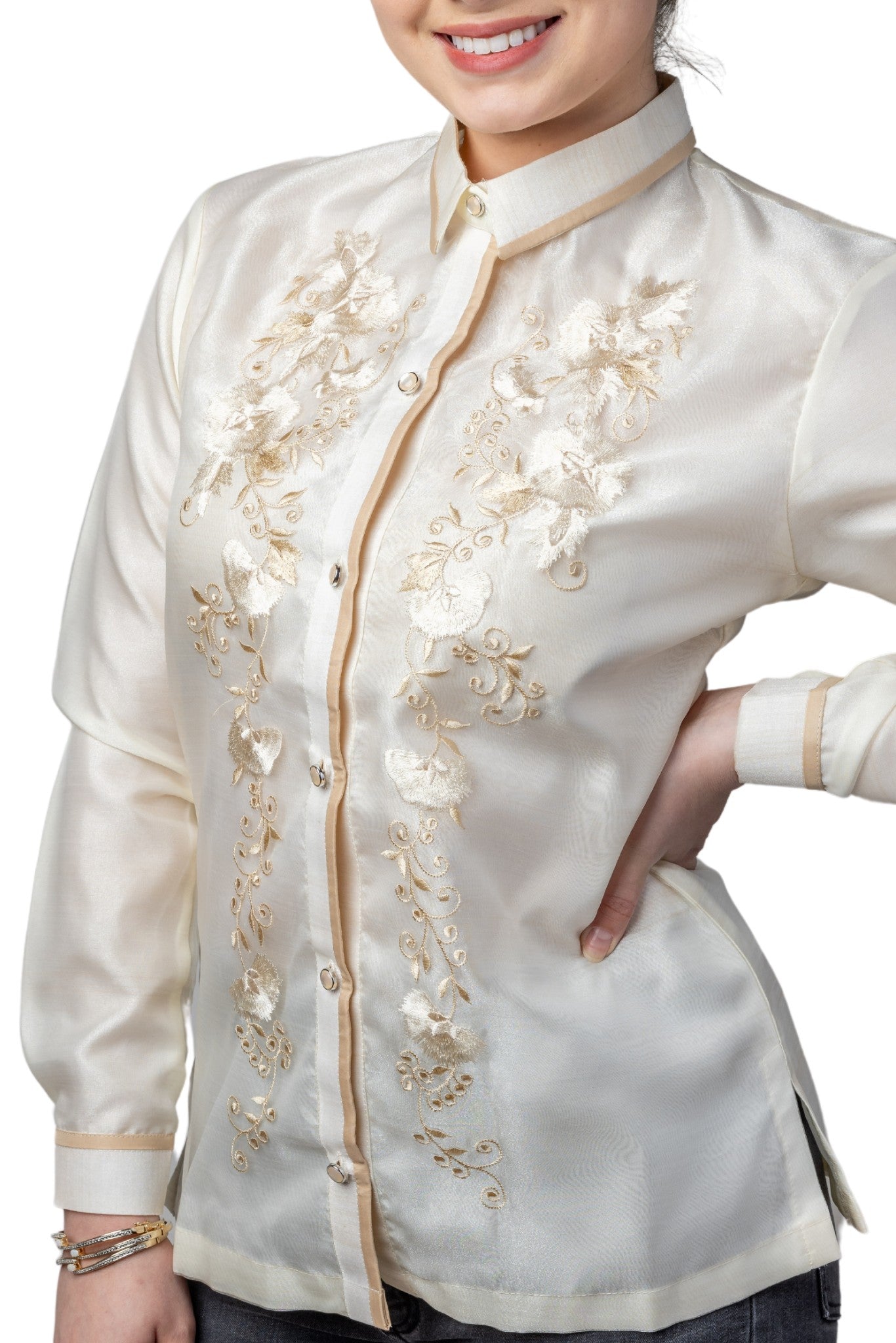 Barong Warehouse - WO10 - Women's Barong Tagalog Beige - Filipiniana