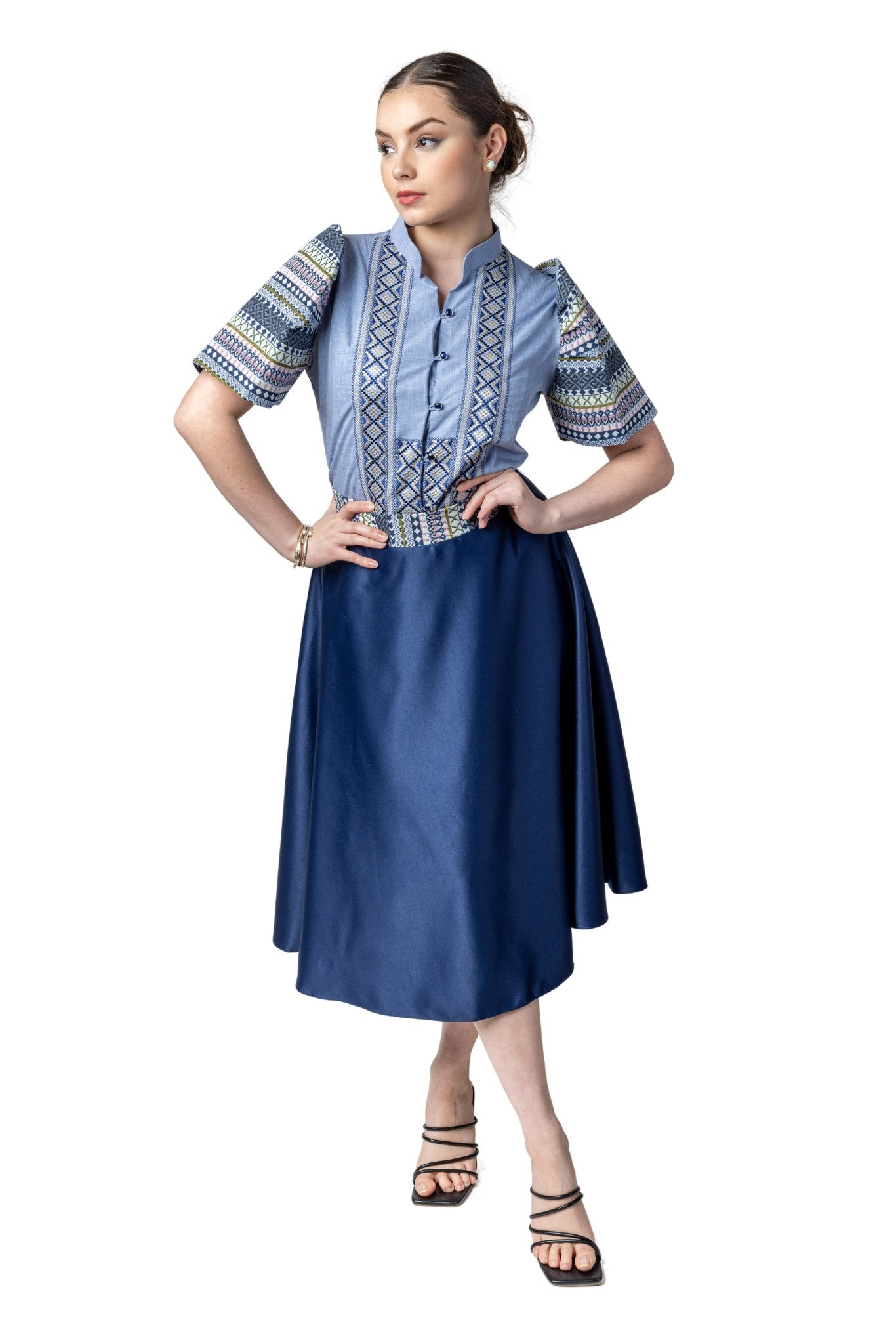 WS21 - Baro't Saya Ethnic Filipiniana Blue - Blouse and Skirt Set