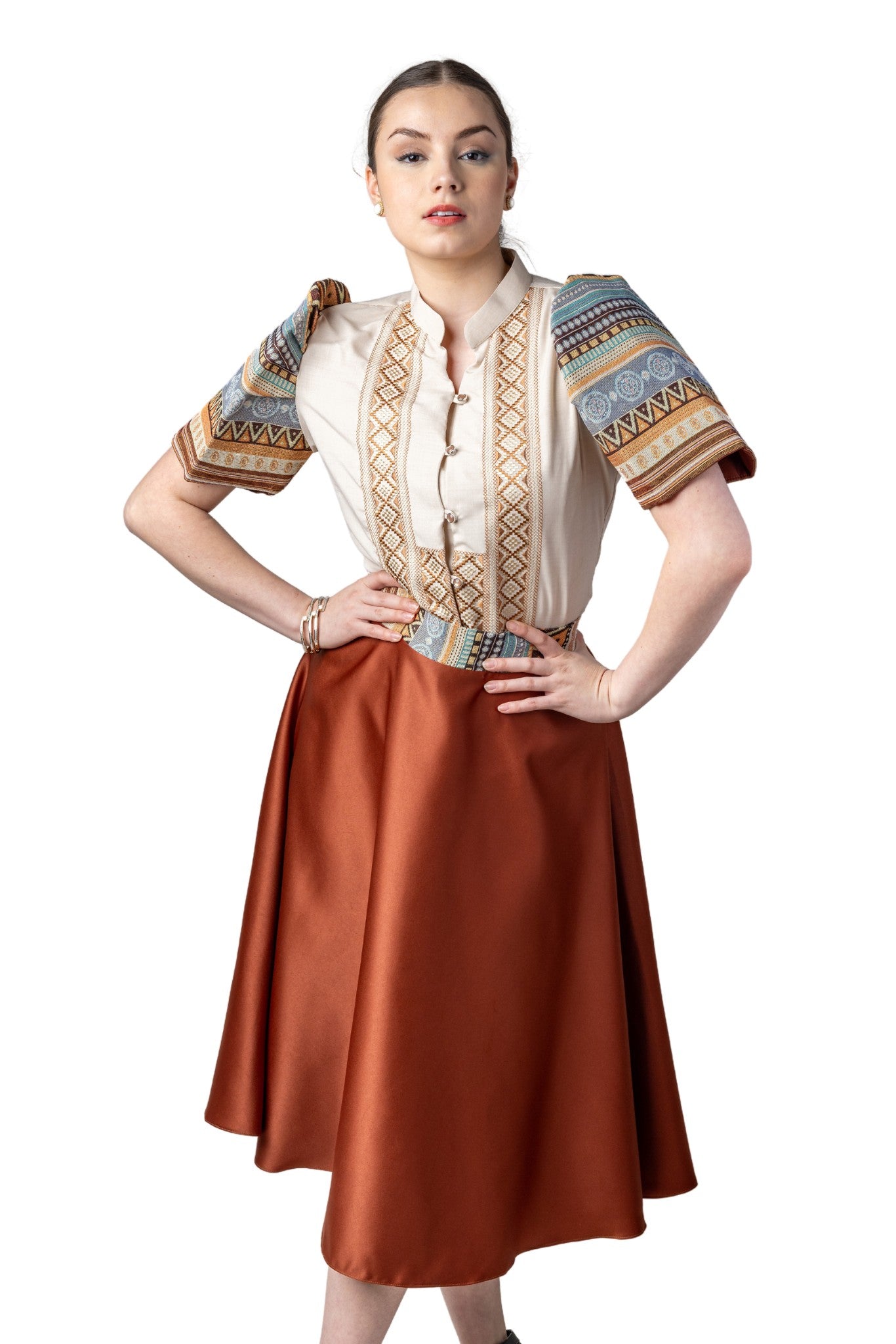 Barong Warehouse - WS22 - Baro't Saya Ethnic Filipiniana Copper - Blouse and Skirt Set