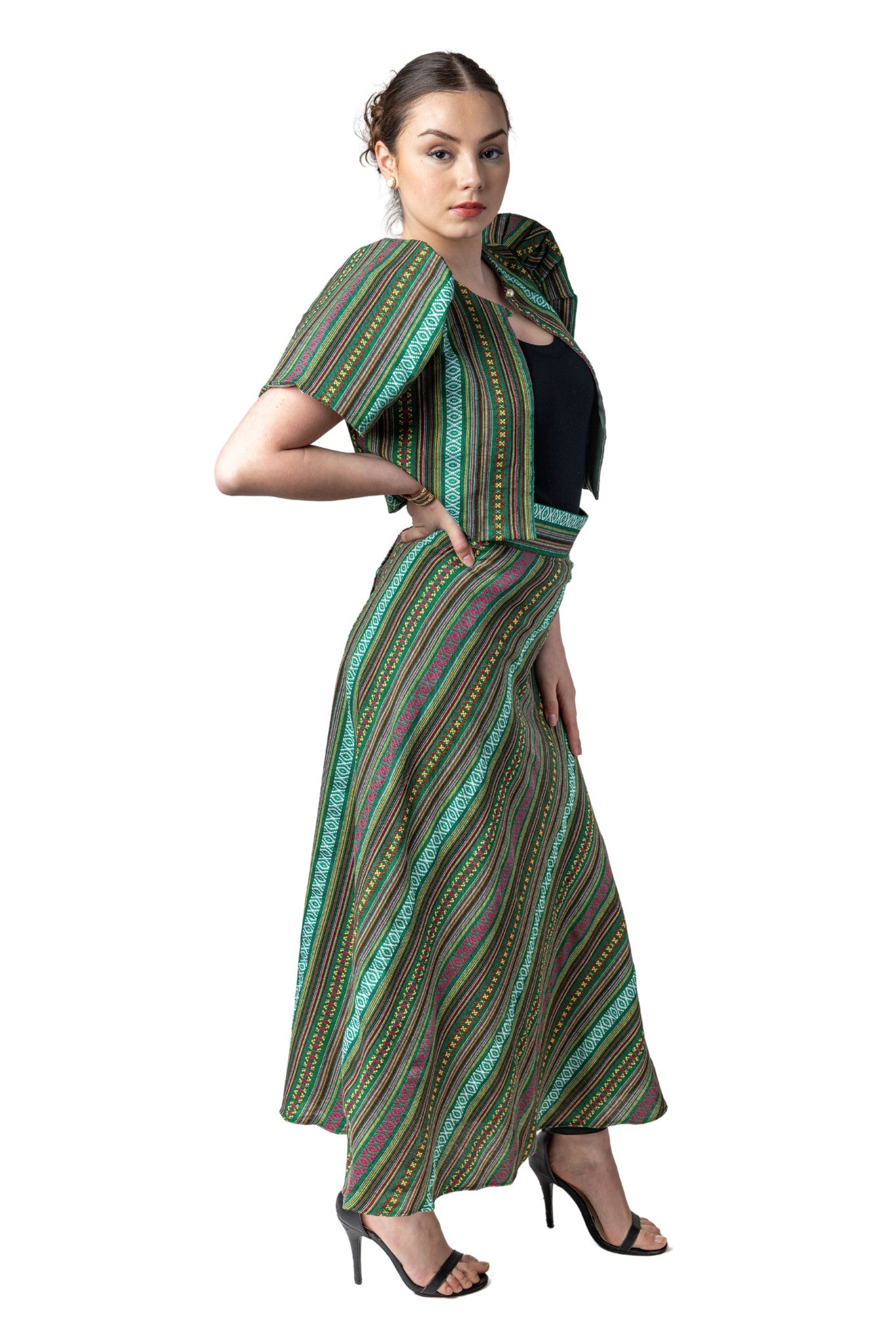 Barong Warehouse - WS23 - Baro't Saya Ethnic Filipiniana Green - Bolero and Skirt Set