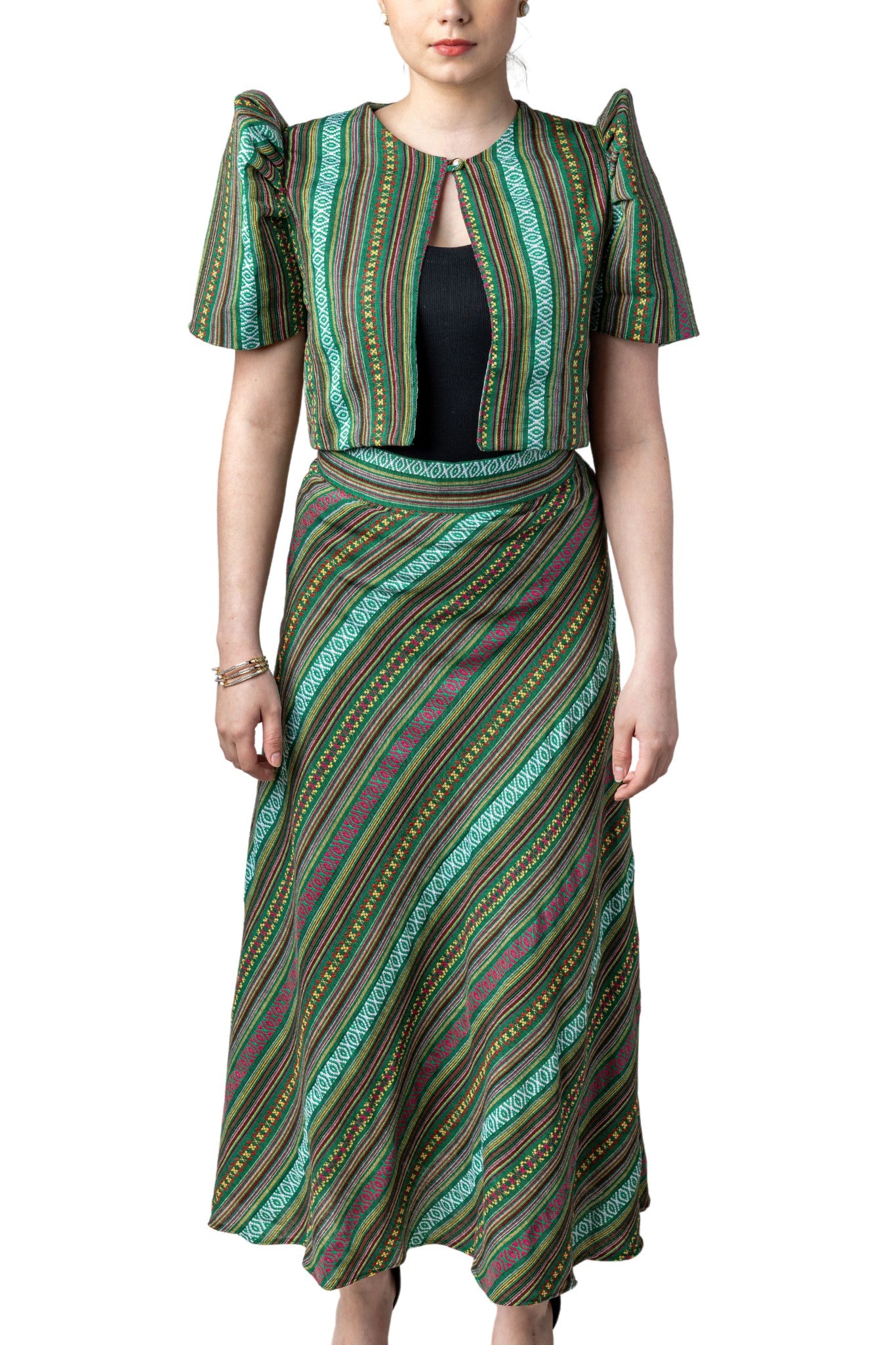 Barong Warehouse - WS23 - Baro't Saya Ethnic Filipiniana Green - Bolero and Skirt Set