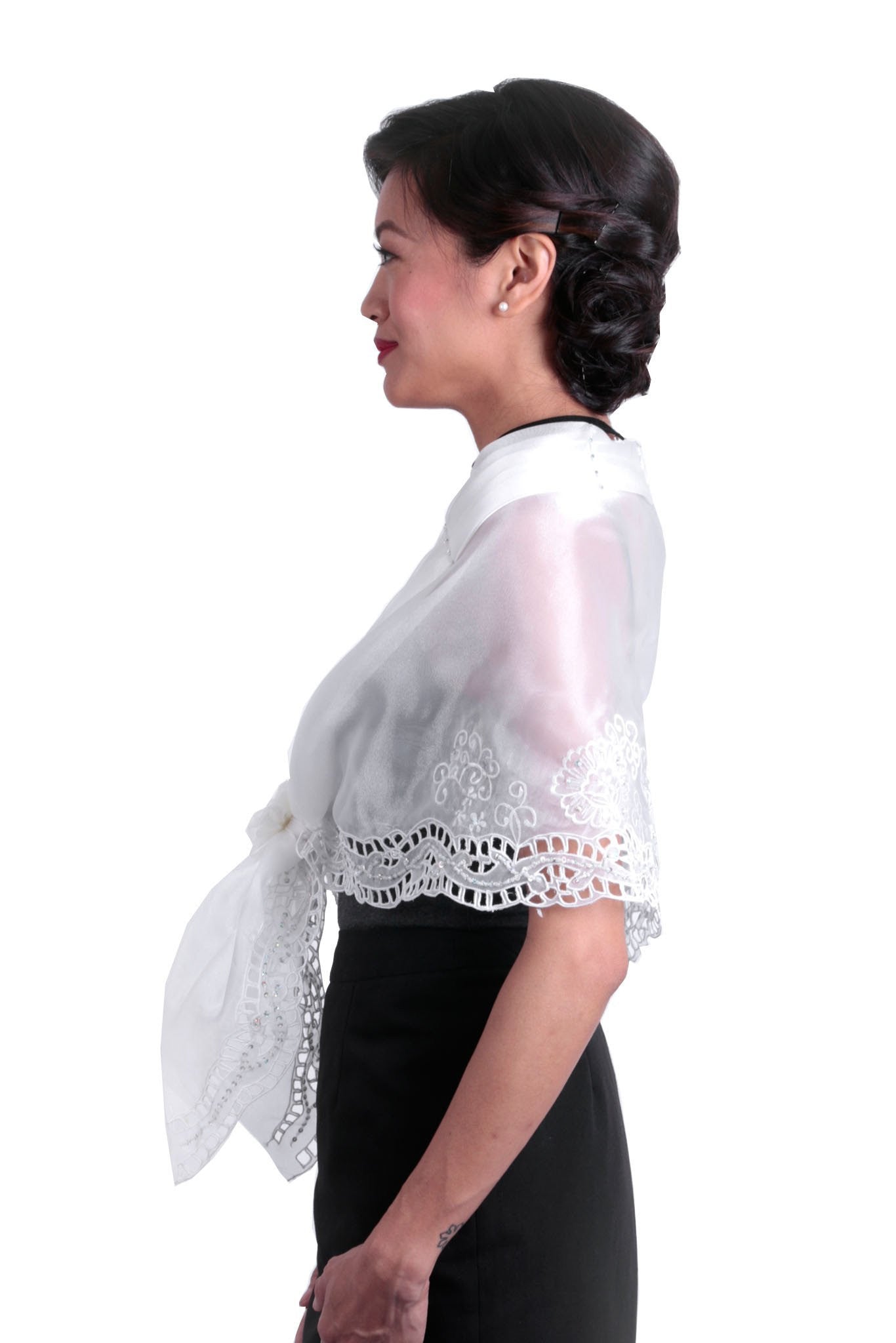 BARONG WAREHOUSE - WA14 Cutwork Alampay White - Filipiniana
