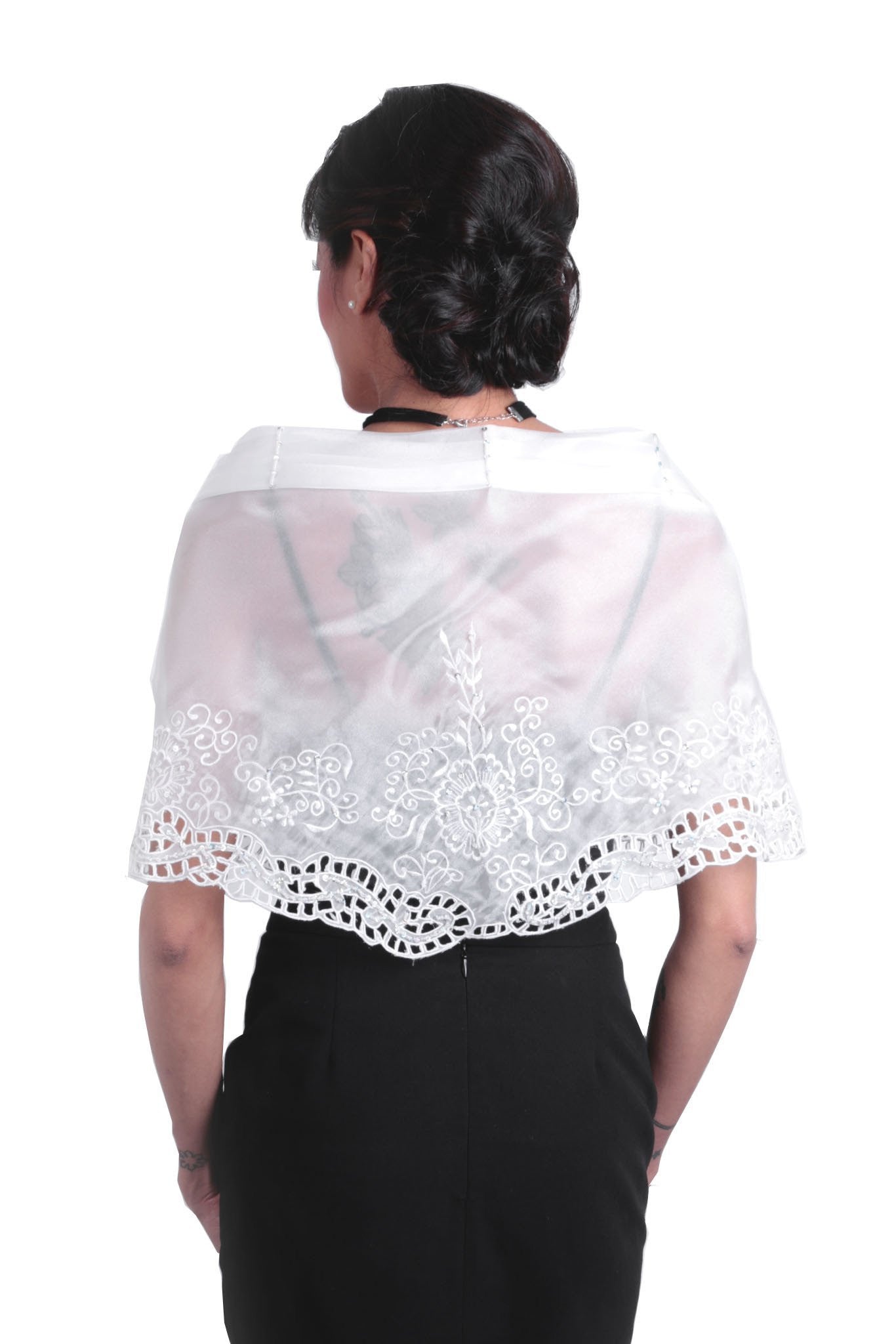 BARONG WAREHOUSE - WA14 Cutwork Alampay White - Filipiniana