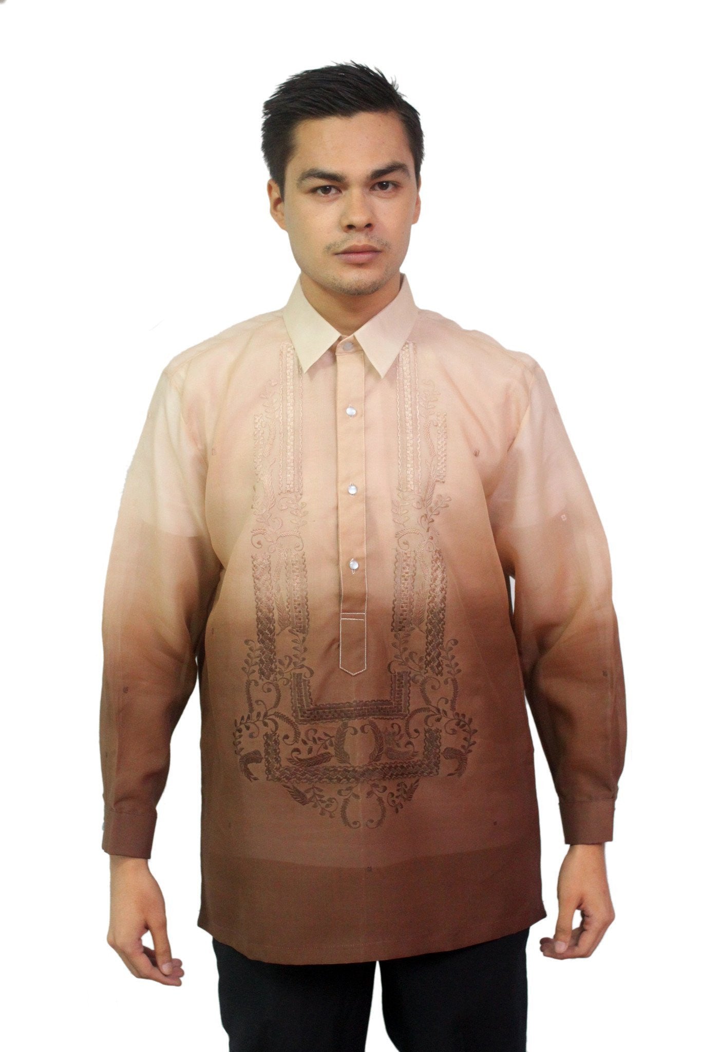 BARONG WAREHOUSE - MJ27 - MADE-TO-ORDER - Jusi Barong Tagalog Monochromatic Brown