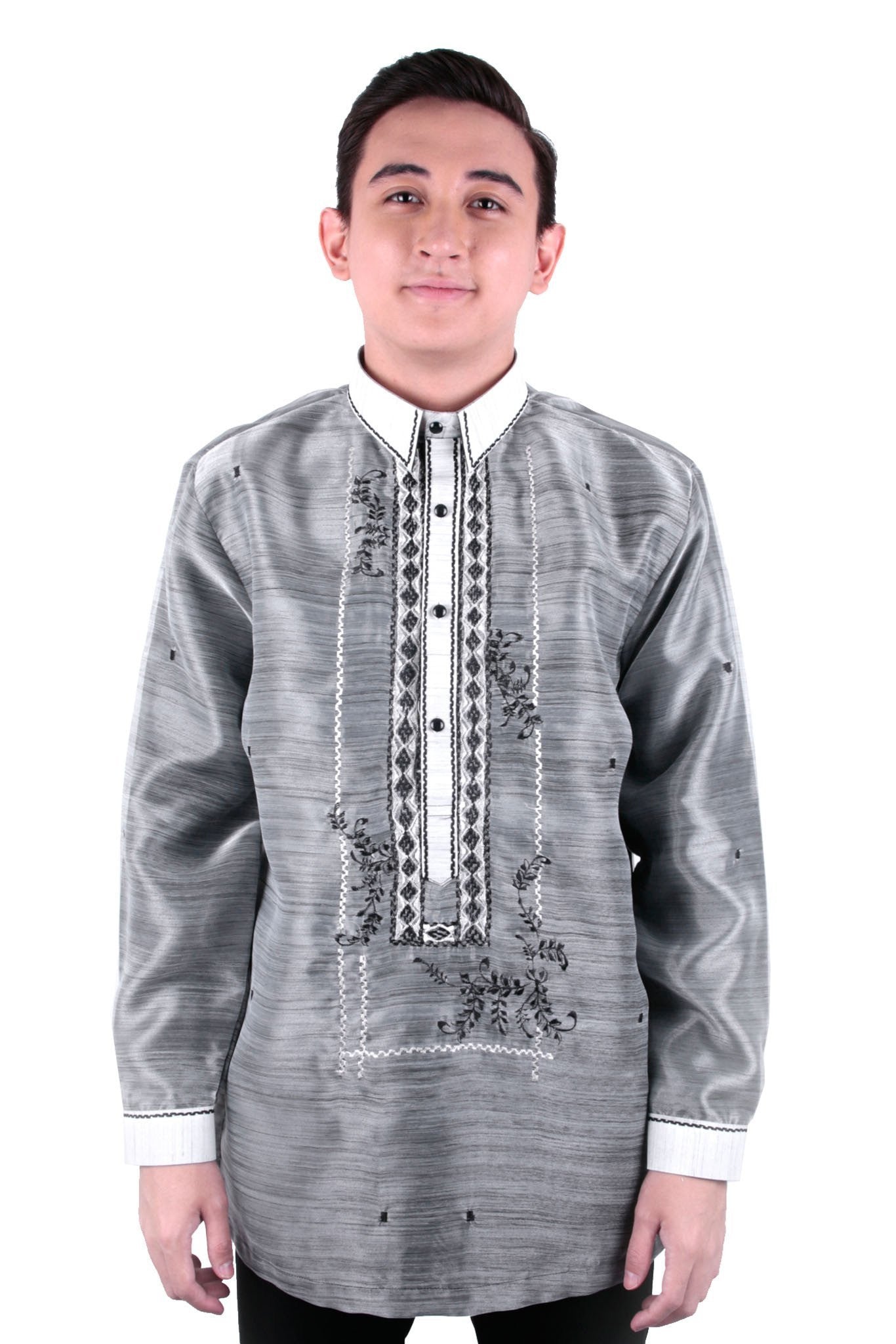 BARONG WAREHOUSE - MO28 - MADE-TO-ORDER - Organza Pina Barong Tagalog with Lining Black