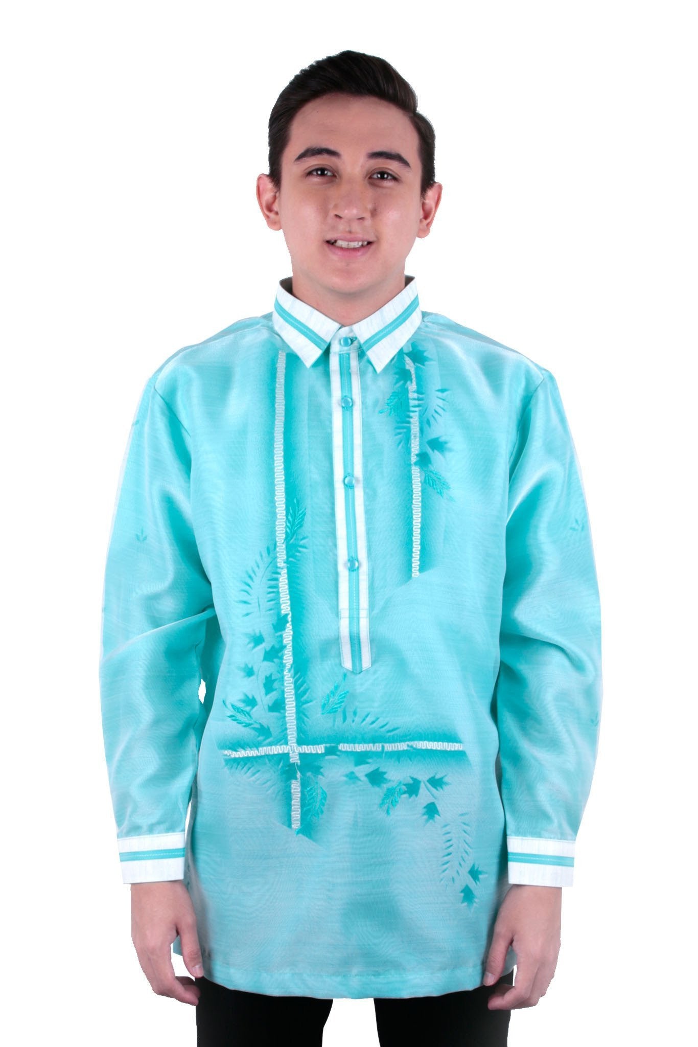 BARONG WAREHOUSE - MO26 - MADE-TO-ORDER - Organza Pina Barong Tagalog with Lining Aqua Blue