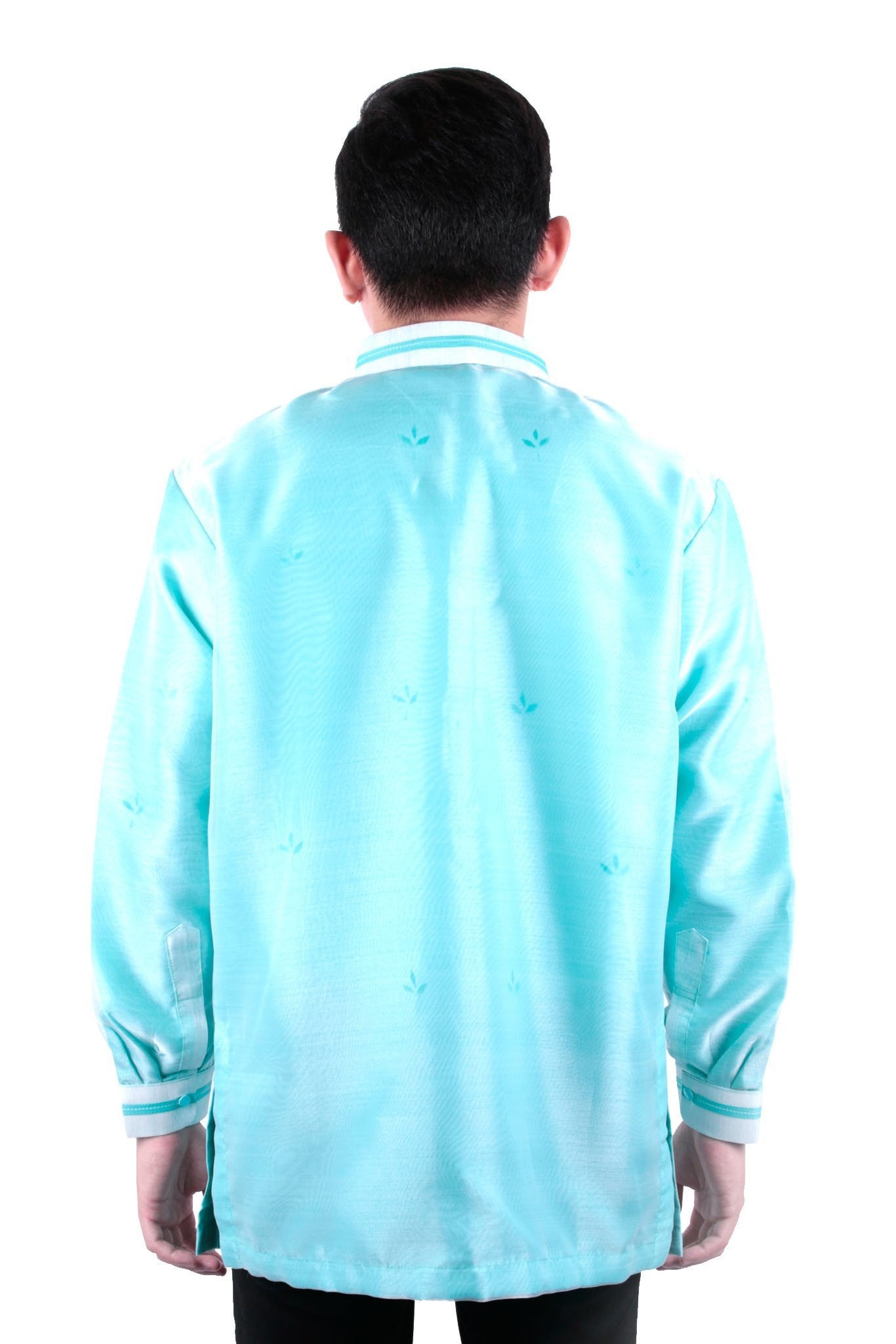 BARONG WAREHOUSE - MO26 - MADE-TO-ORDER - Organza Pina Barong Tagalog with Lining Aqua Blue