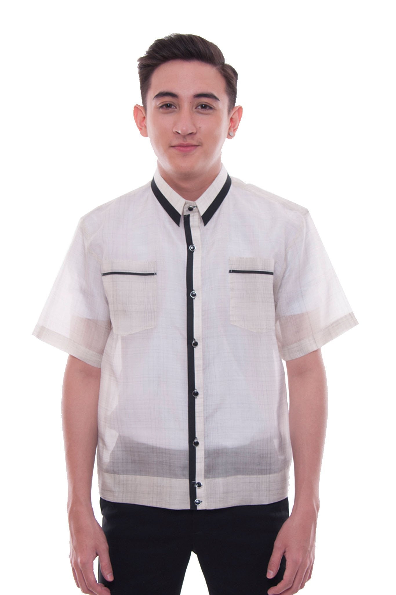 BARONG WAREHOUSE - MJ39 - MADE-TO-ORDER - Jusi Pina Barong Tagalog Polo Jack Black