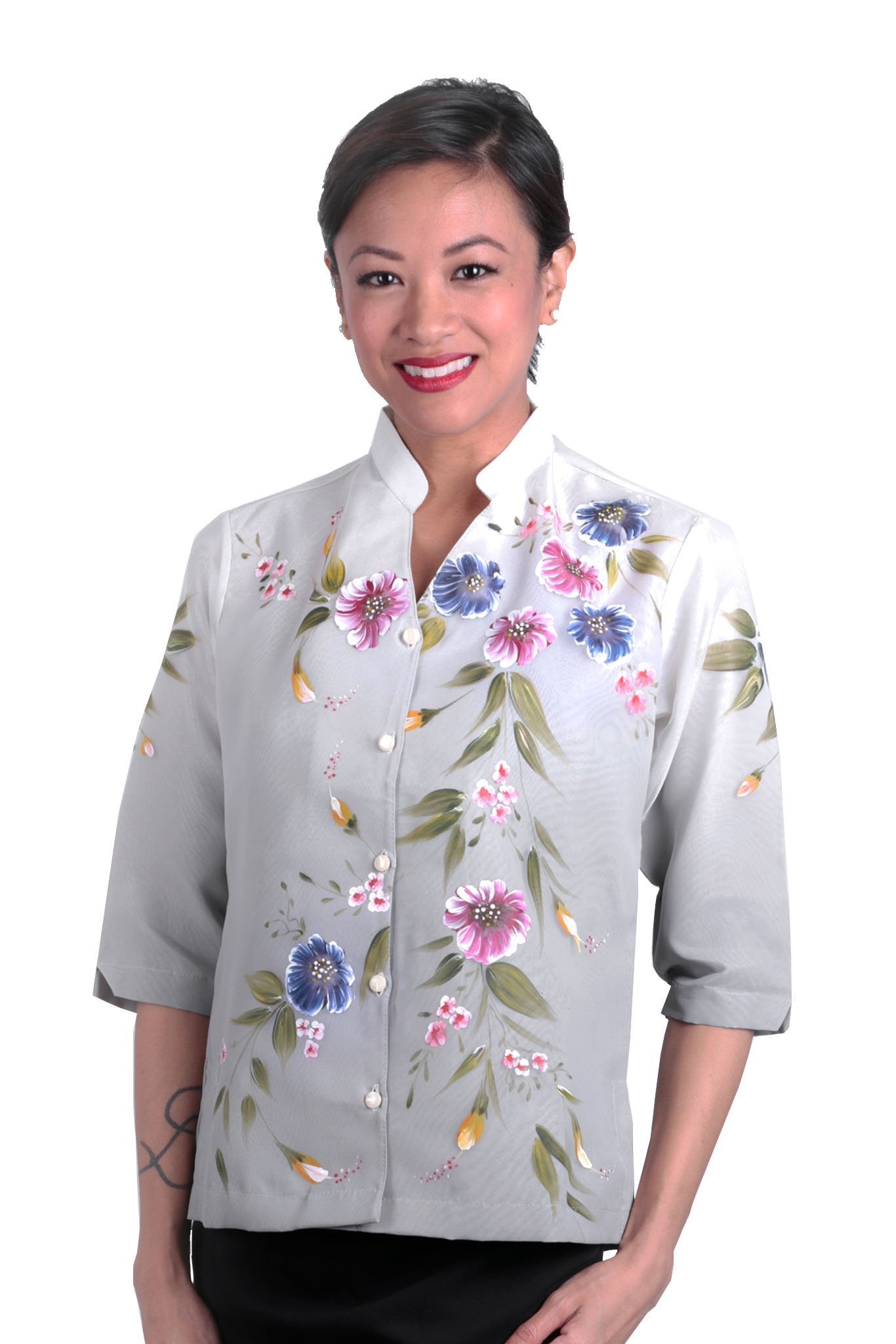 BARONG WAREHOUSE - WO07 - MADE-TO-ORDER - Women's Barong Tagalog Gray - Filipiniana