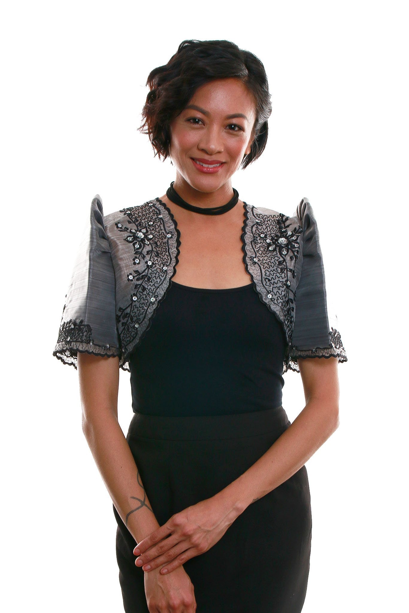 BARONG WAREHOUSE - WR11 - Mestiza Bolero Dark Gray - Filipiniana