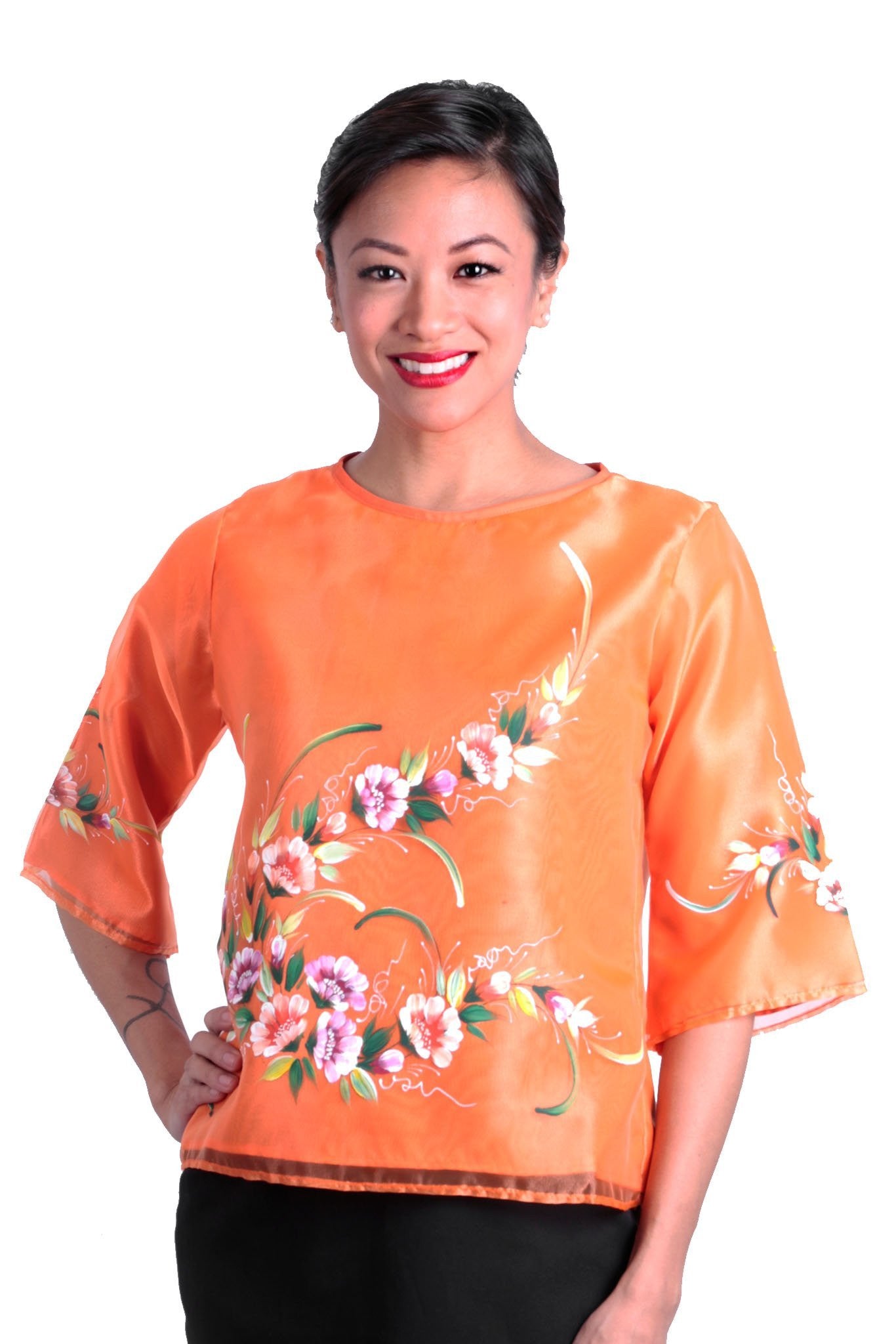 BARONG WAREHOUSE - WK19 - MADE-TO-ORDER - Round Neck Kimona Orange - Filipiniana