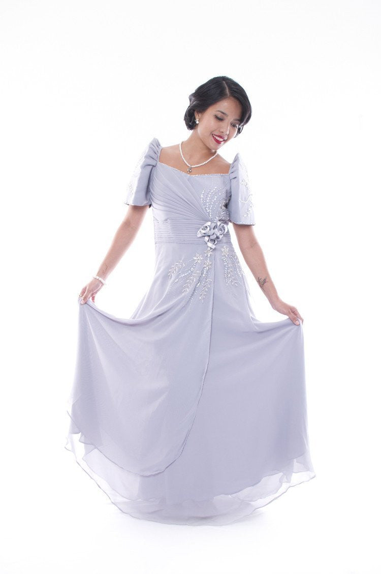 BARONG WAREHOUSE - WD03 Emy Mestiza Gown Gray Filipiniana Dress