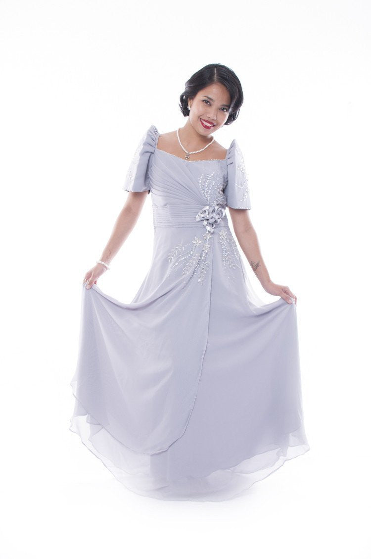 BARONG WAREHOUSE - WD03 Emy Mestiza Gown Gray Filipiniana Dress