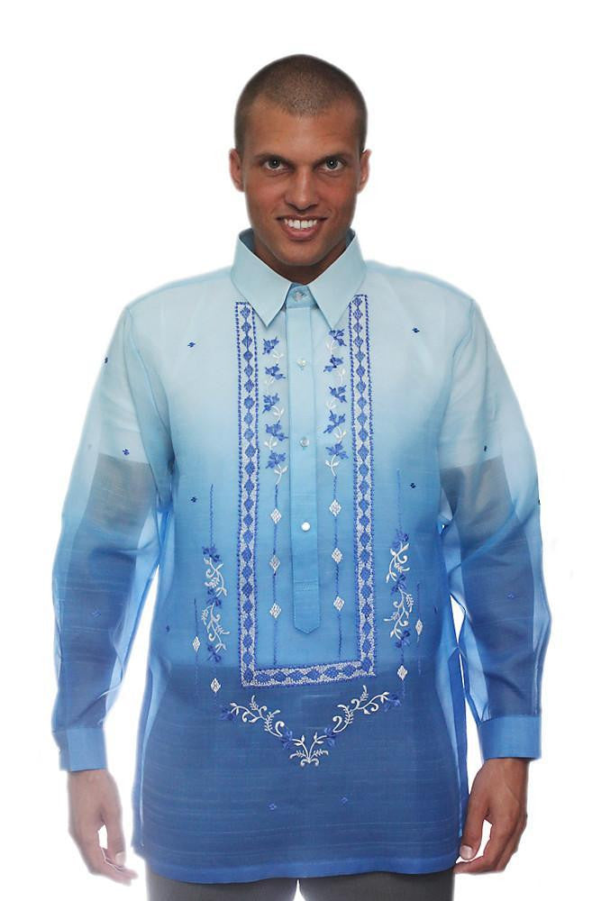 BARONG WAREHOUSE - MJ25 - MADE-TO-ORDER - Jusi Barong Tagalog Monochromatic Blue