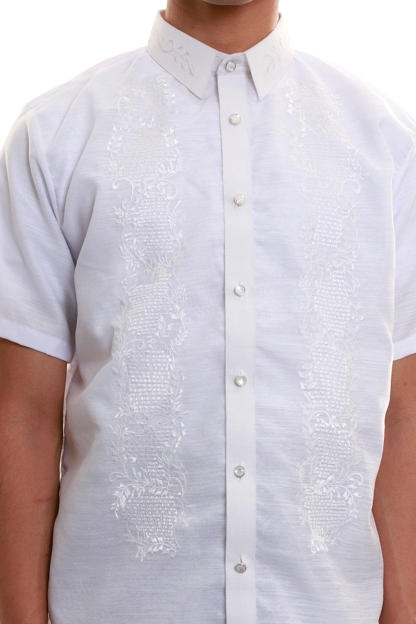 BARONG WAREHOUSE - ML06 - Jusilyn Short-Sleeve Full-Open White Barong Tagalog