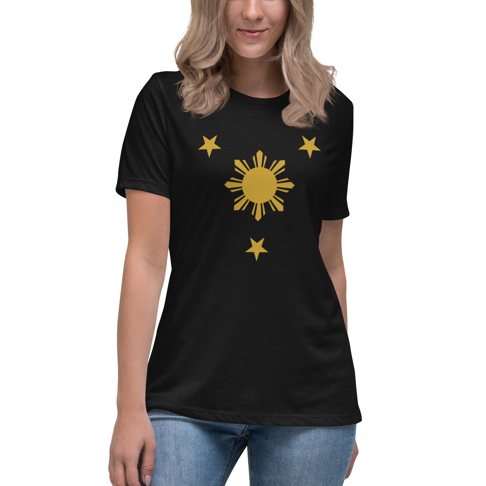 BARONG WAREHOUSE - XWT01 - Three Stars and Sun Women's Relaxed T-Shirt - 10 Colors Available