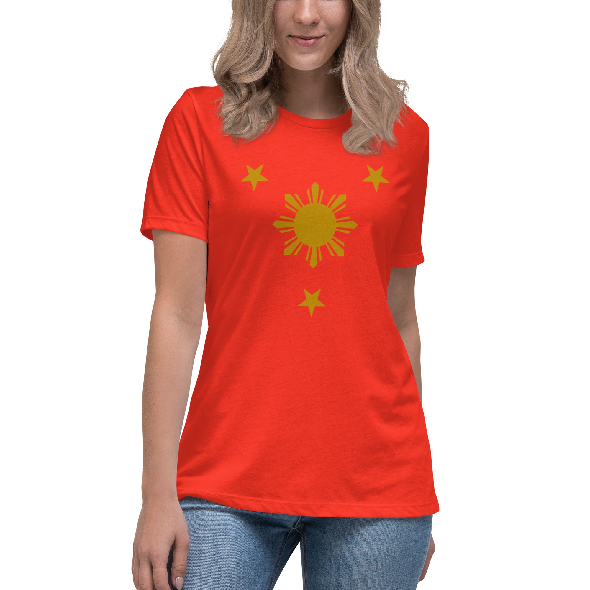 BARONG WAREHOUSE - XWT01 - Three Stars and Sun Women's Relaxed T-Shirt - 10 Colors Available