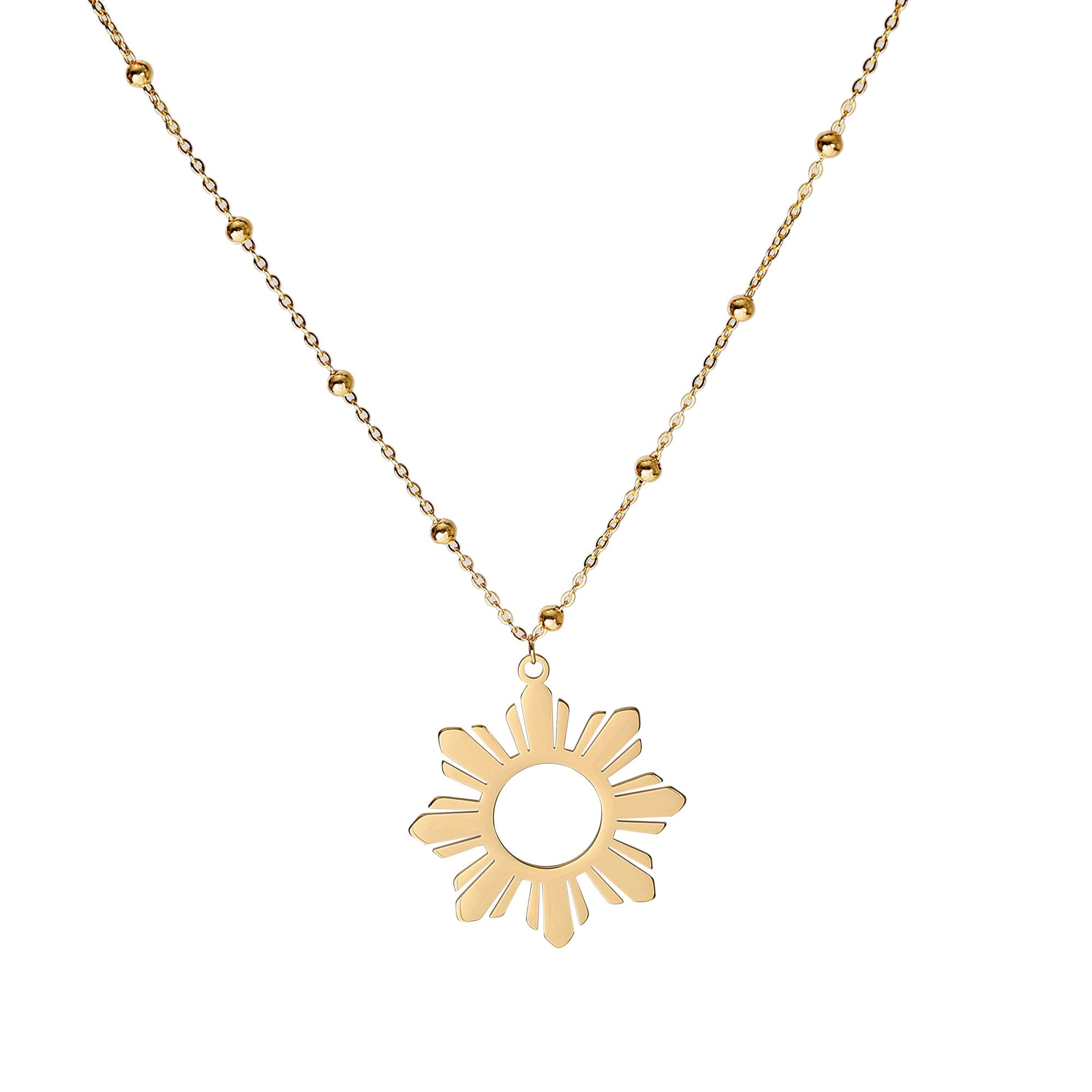 Philippine Sun Statement Pendant Necklace with Beaded Chain