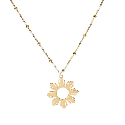 Philippine Sun Statement Pendant Necklace with Beaded Chain