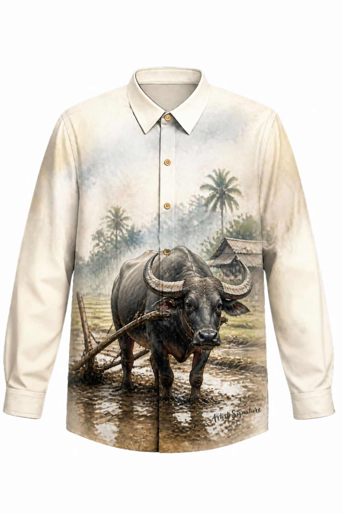 MC10 - Cocoon Pina Heirloom Painting Barong Tagalog Carabao - BARONG WAREHOUSE