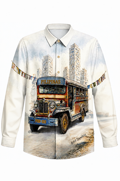 MC10 - Cocoon Pina Heirloom Painting Barong Tagalog Jeepney - BARONG WAREHOUSE