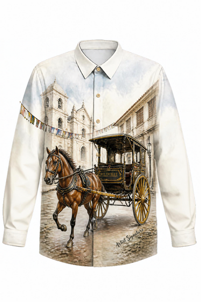 MC10 - Cocoon Pina Heirloom Painting Barong Tagalog Kalesa - BARONG WAREHOUSE