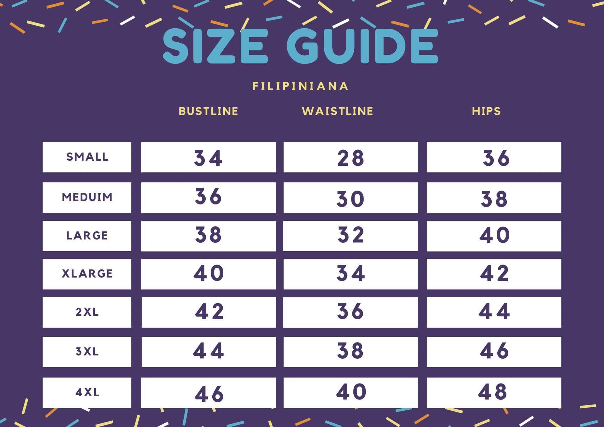 Filipiniana Size Guide
