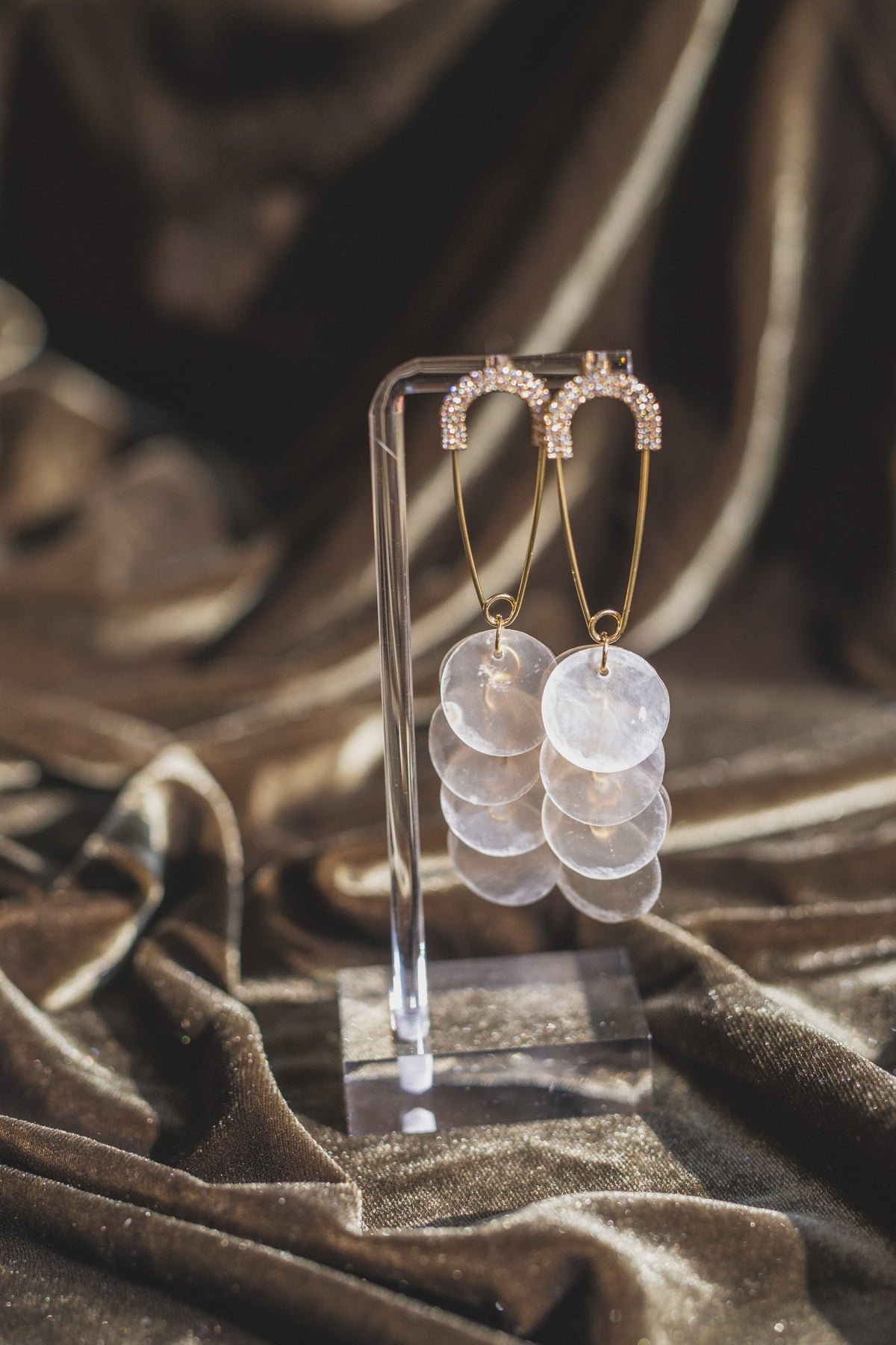 Handcrafted Capiz Shell Safety Pin Statement Earrings