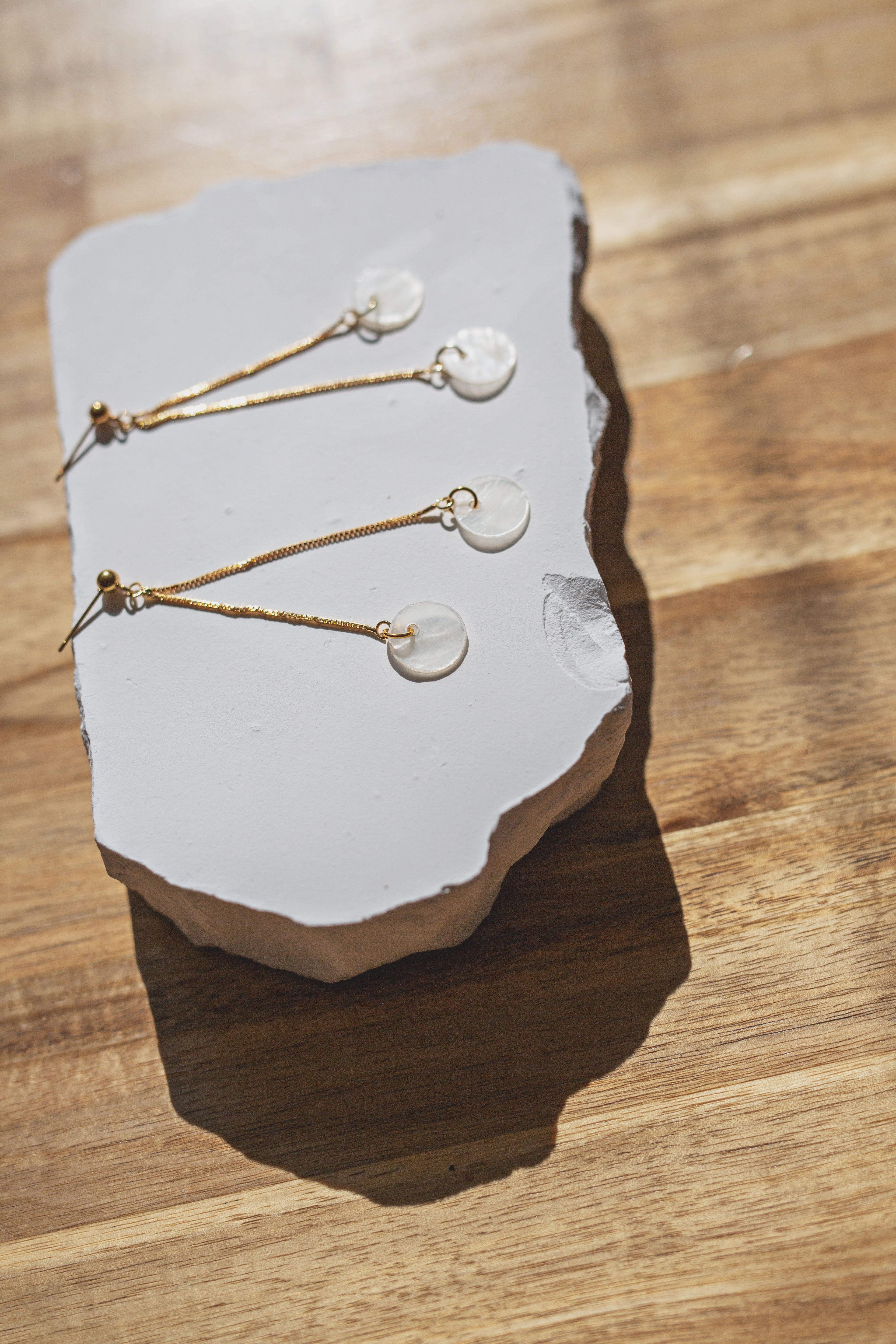 Dainty Double Capiz Shell Chain Drop Earrings