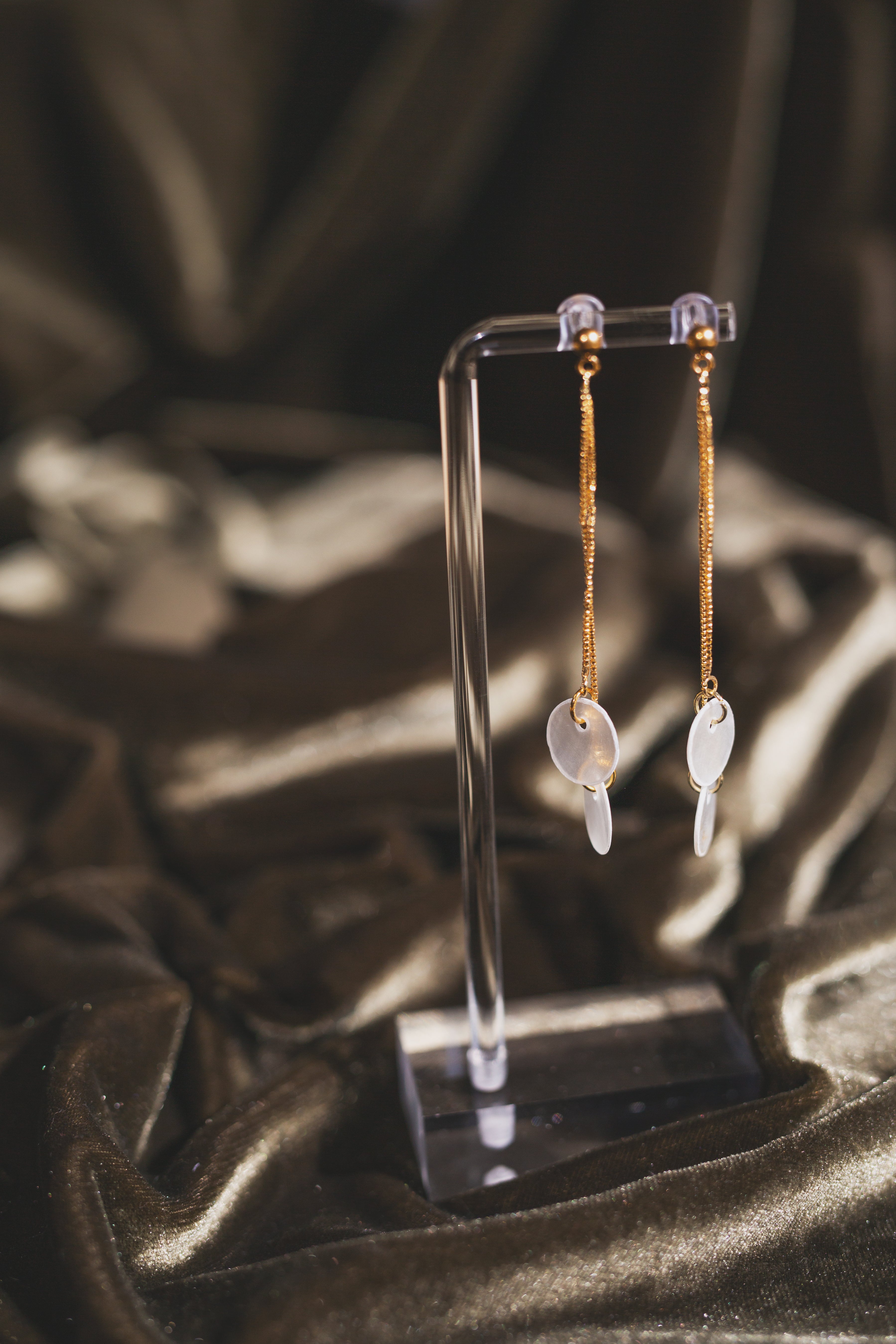 Dainty Double Capiz Shell Chain Drop Earrings