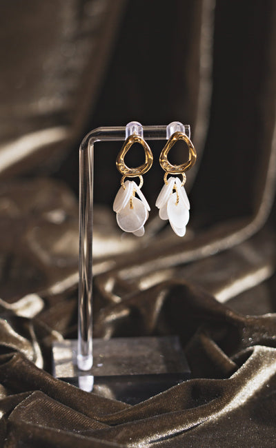 Handcrafted Organic Gold & Capiz Shell Chandelier Earrings
