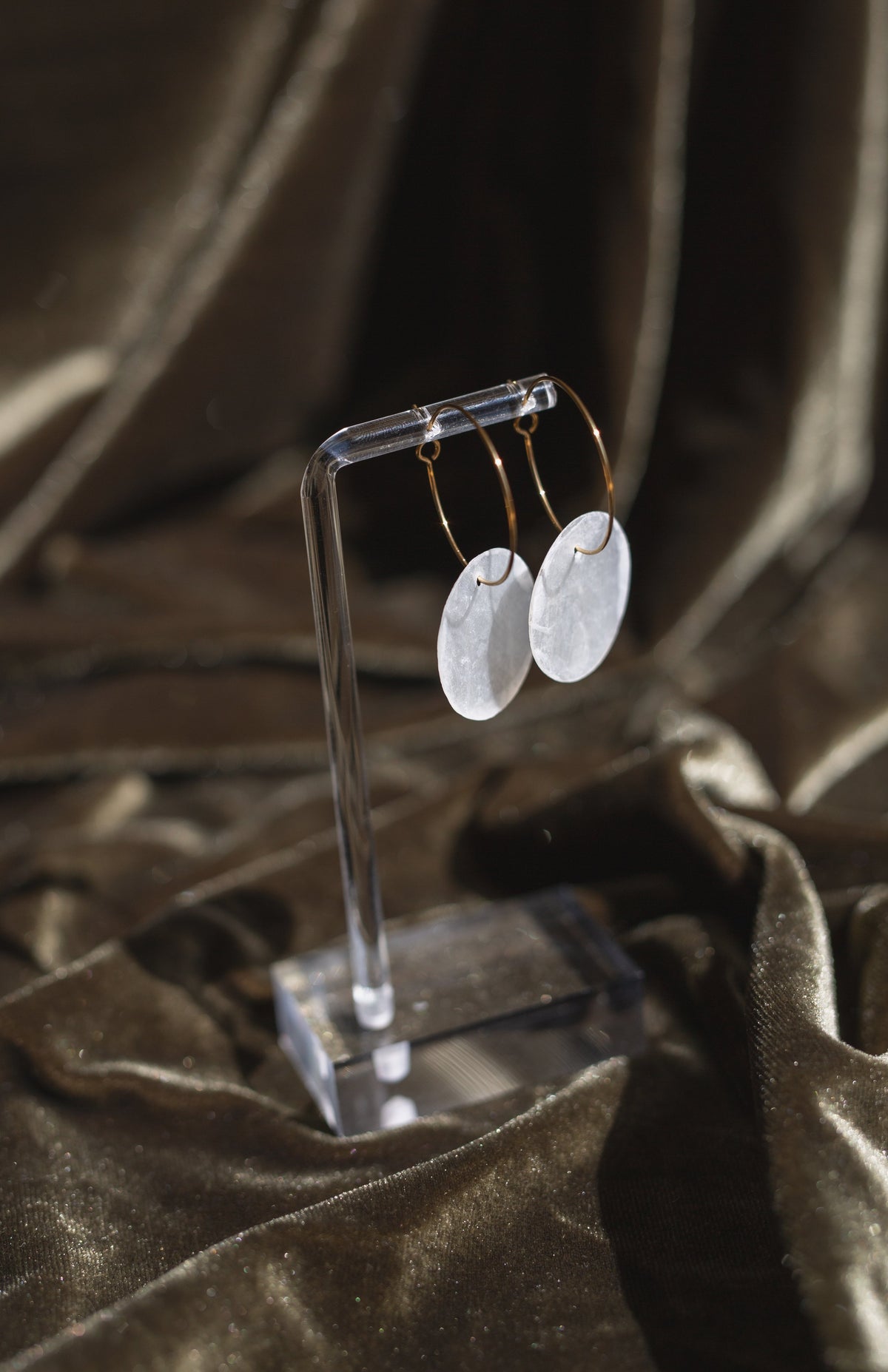 Handcrafted Threaded Round Capiz Shell Hoop Earrings