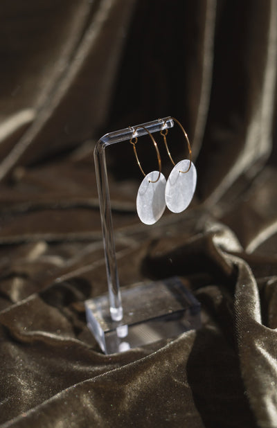 Handcrafted Threaded Round Capiz Shell Hoop Earrings