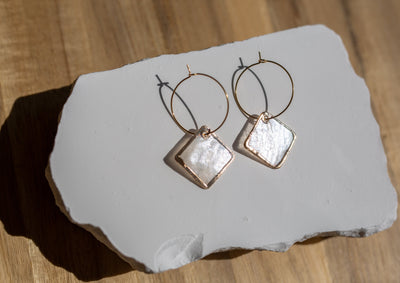 Handcrafted Philippine Capiz Shell Geometric Hoop Earrings