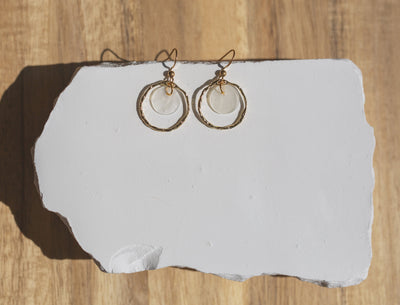 Handcrafted Textured Gold Hoop Capiz Shell Earrings