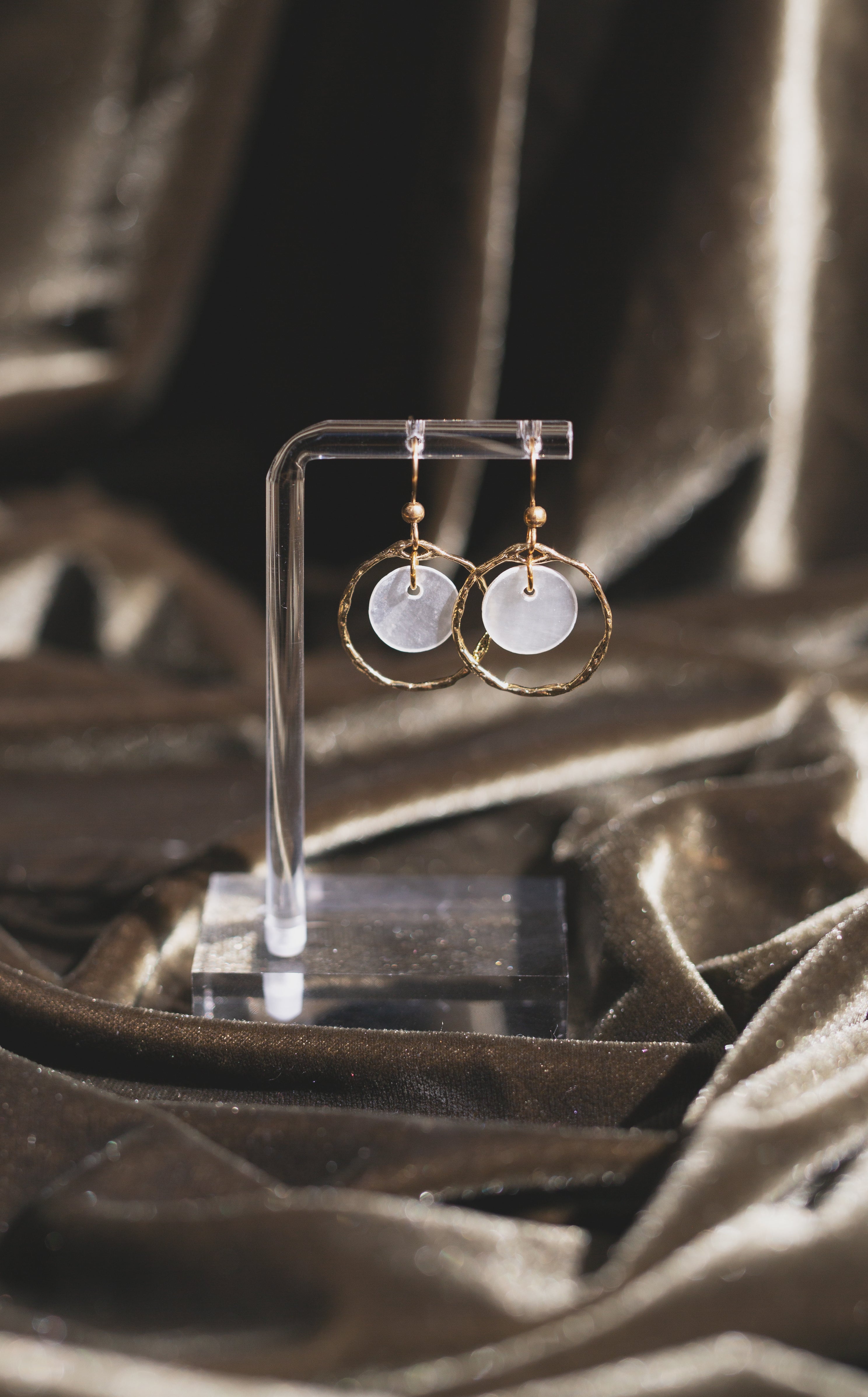 Handcrafted Textured Gold Hoop Capiz Shell Earrings