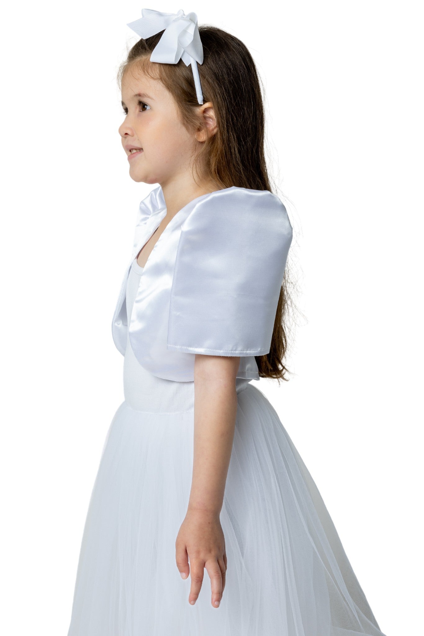 Barong Warehouse - GR01 - Girls' Satin Bolero White - Filipiniana