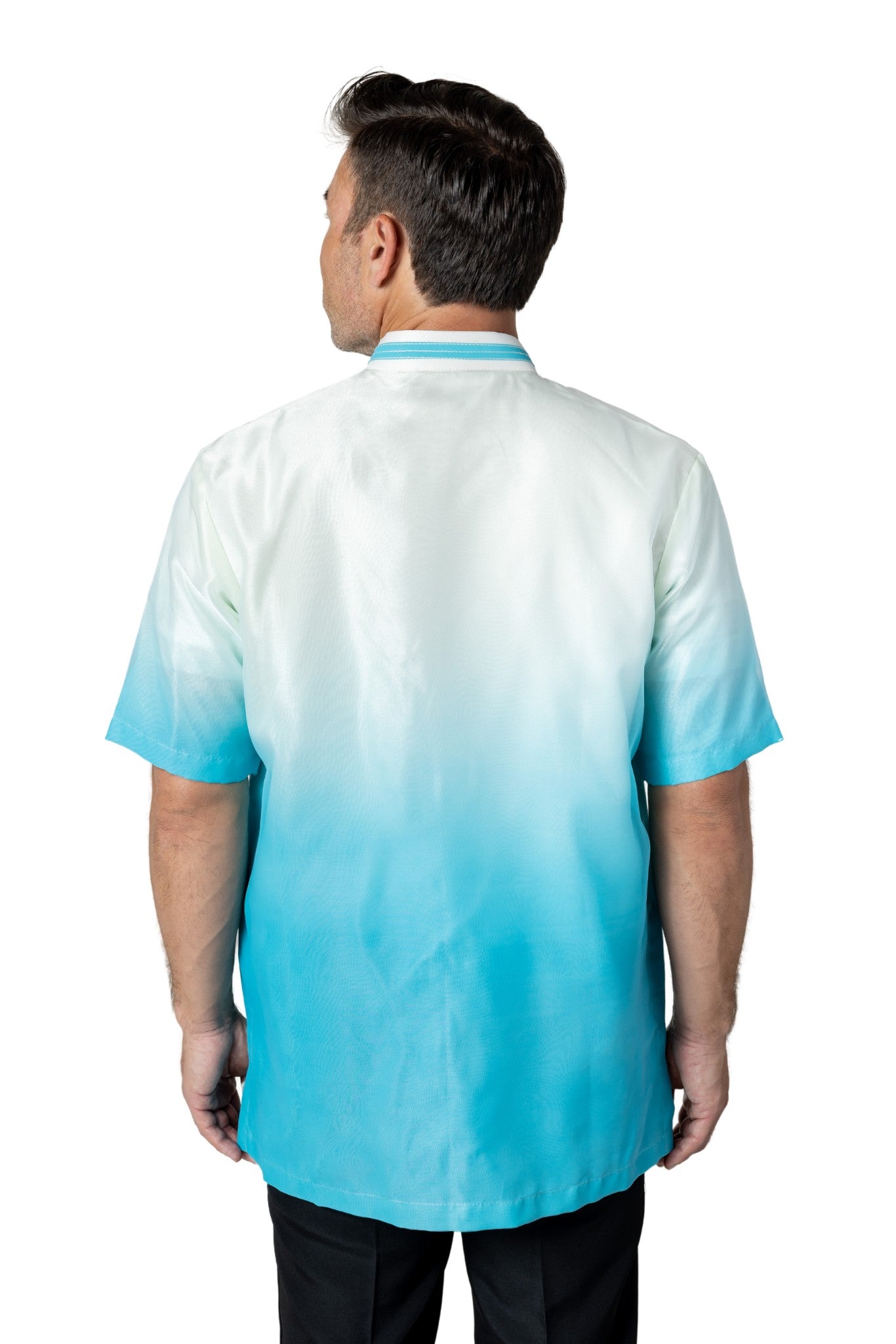 Barong Warehouse - MO48 - Organza Barong Tagalog Short-Sleeve Aqua Blue