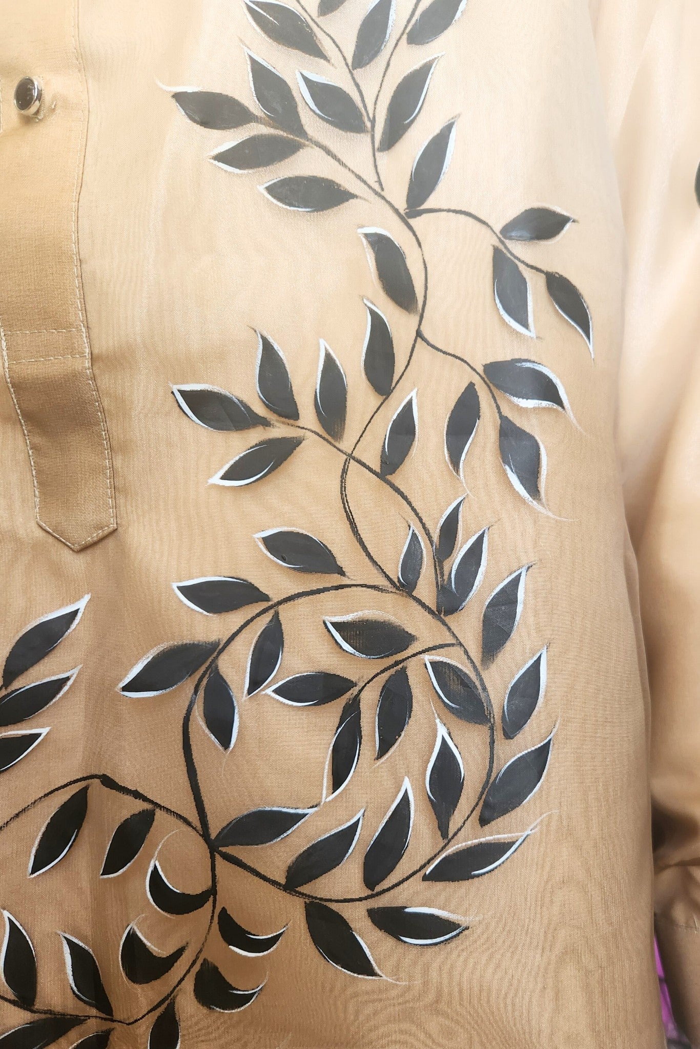 MO49 - Organza Painting Barong Tagalog with Lining Brown – BARONG WAREHOUSE