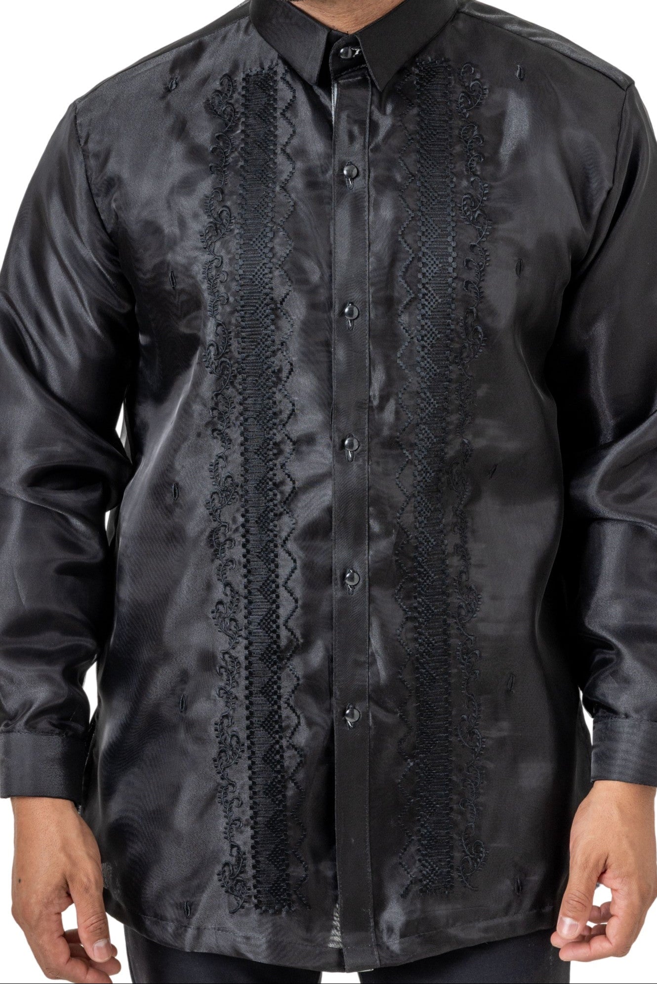 BARONG WAREHOUSE - BO55 - Boys' Organza Full-Open with Lining Barong Tagalog Black