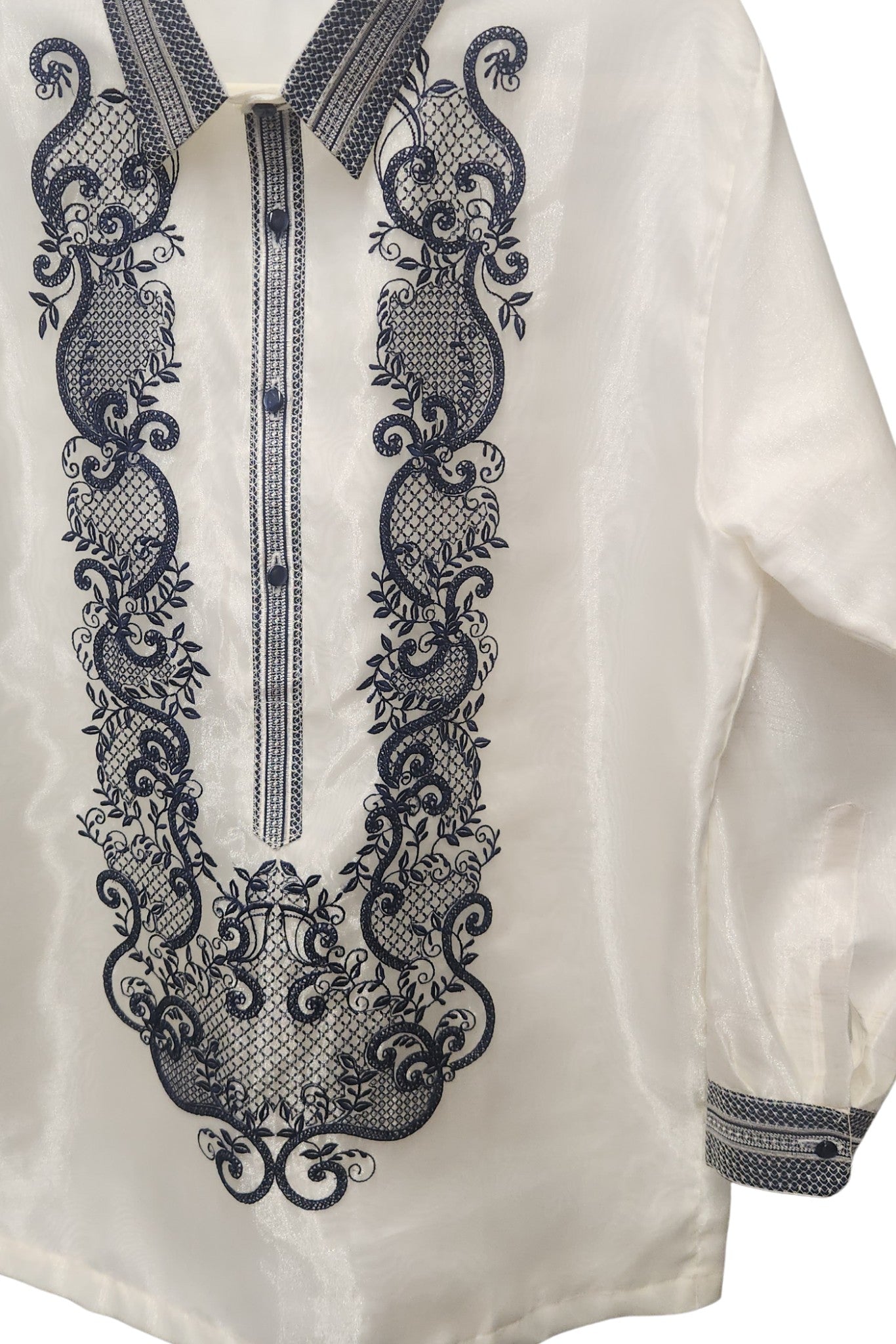 BARONG WAREHOUSE - MO37 - Organza Barong Tagalog with Lining Navy Blue